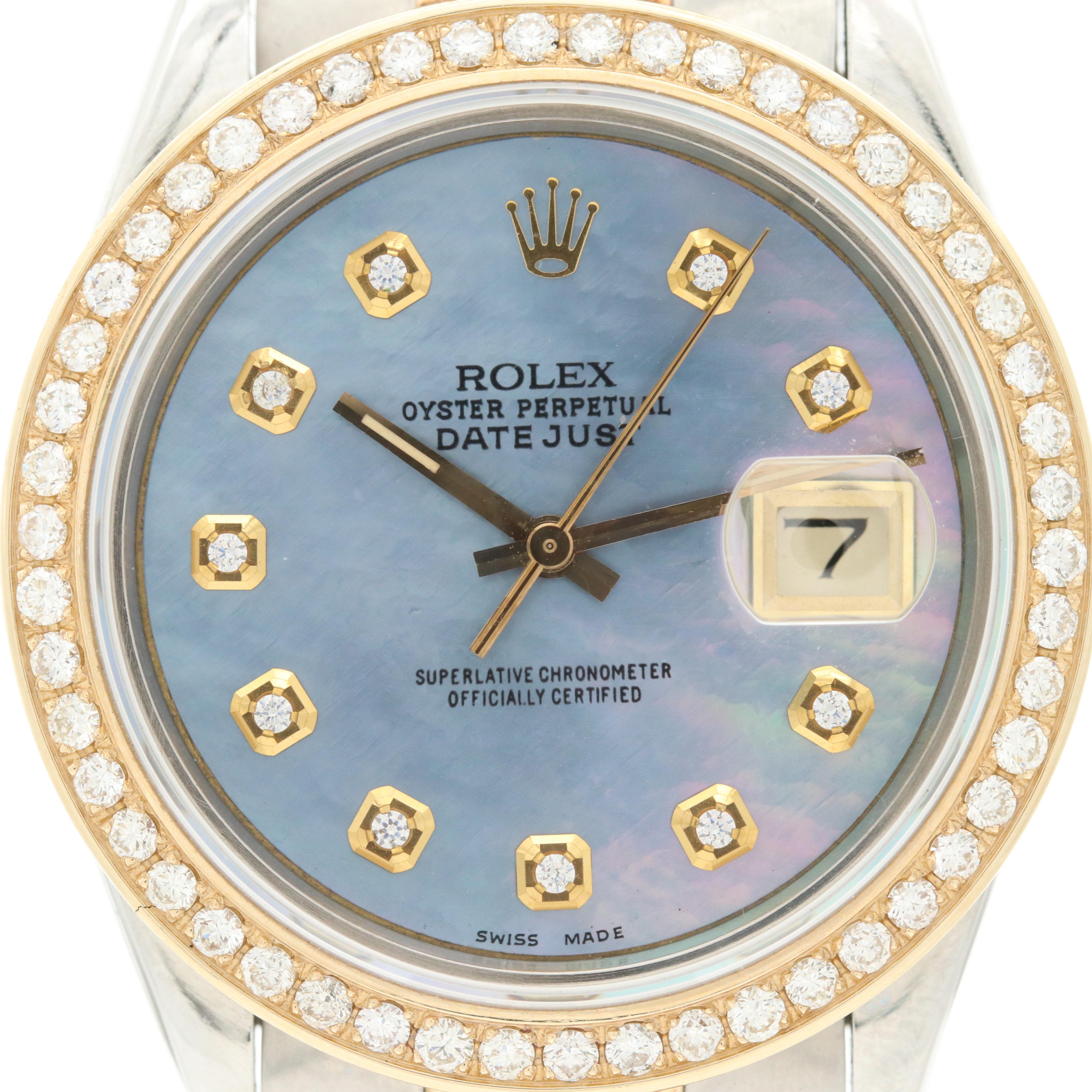 1978 Rolex Datejust 18K and Stainless Steel Watch With 1.00 CTW Diamonds