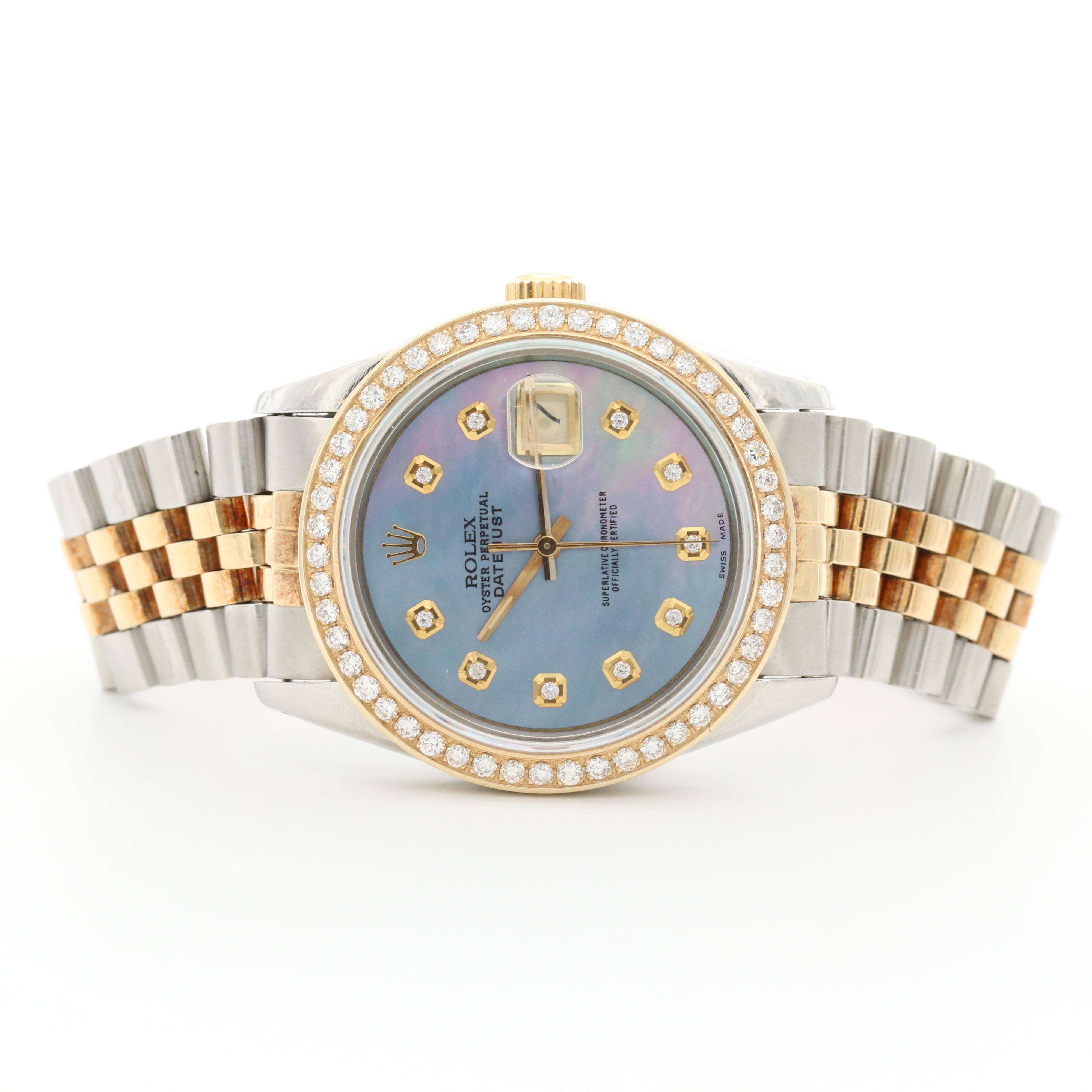 1978 Rolex Datejust 18K and Stainless Steel Watch With 1.00 CTW Diamonds