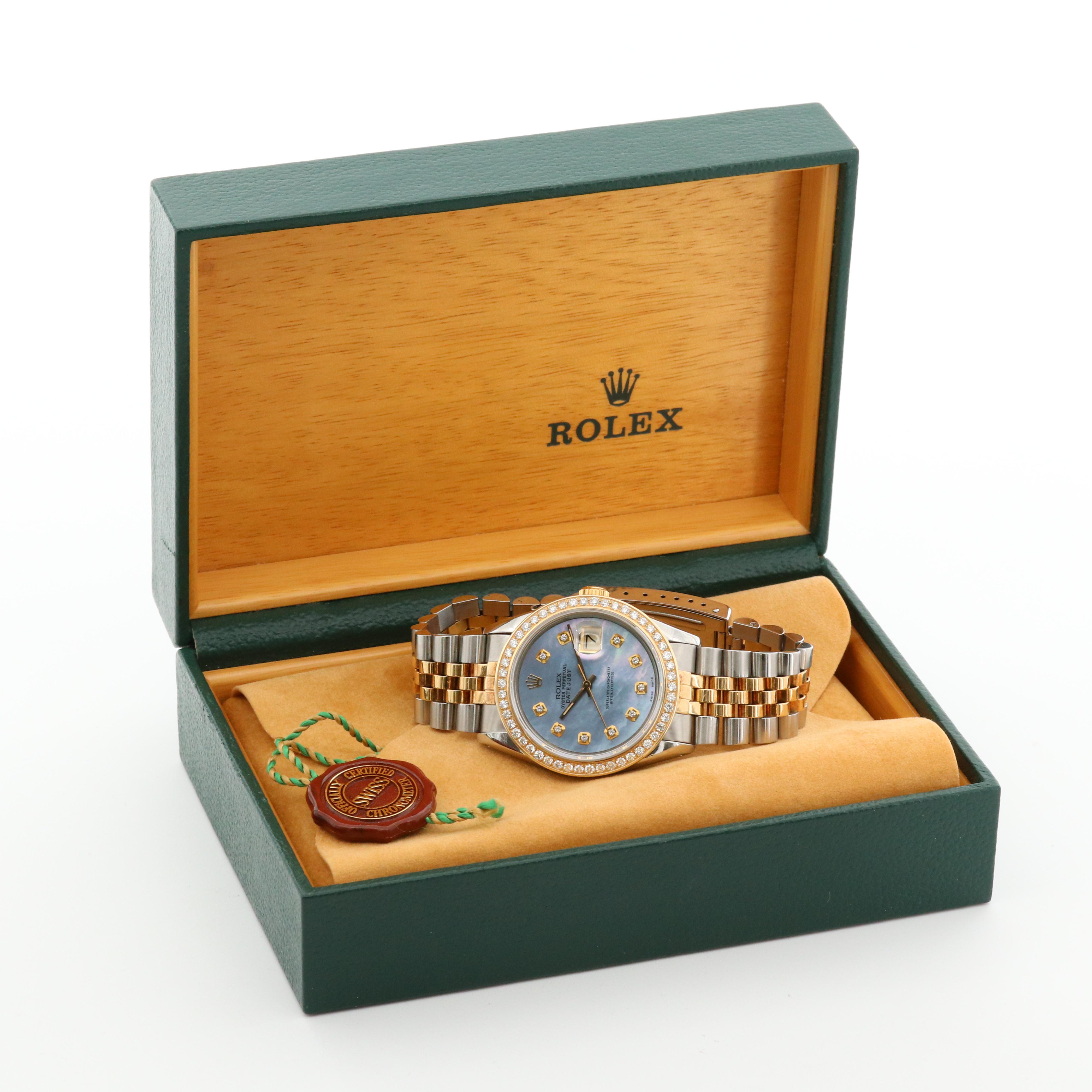 1978 Rolex Datejust 18K and Stainless Steel Watch With 1.00 CTW Diamonds