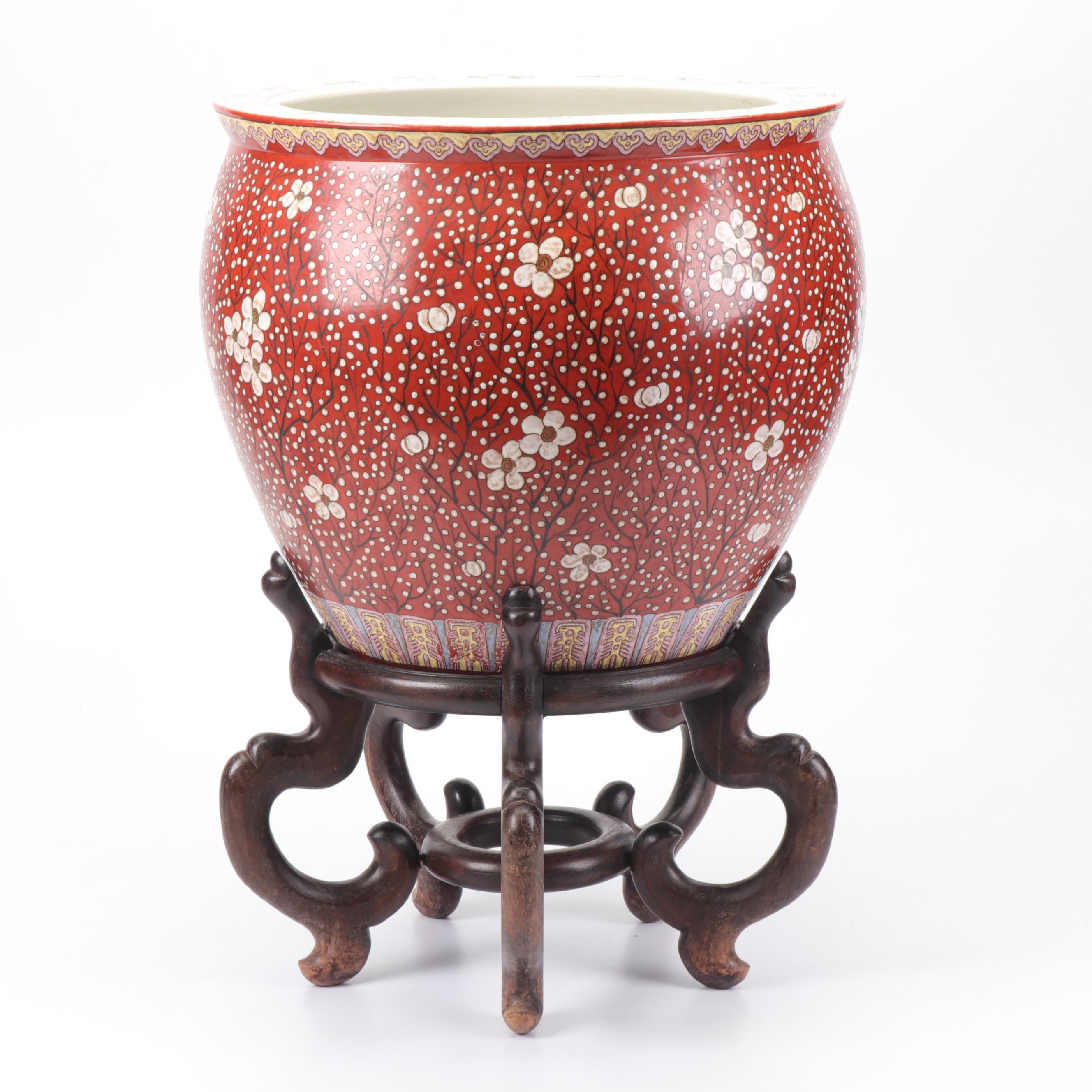 Maitland-Smith Chinese Hand-Painted Porcelain Fish Bowl Planter