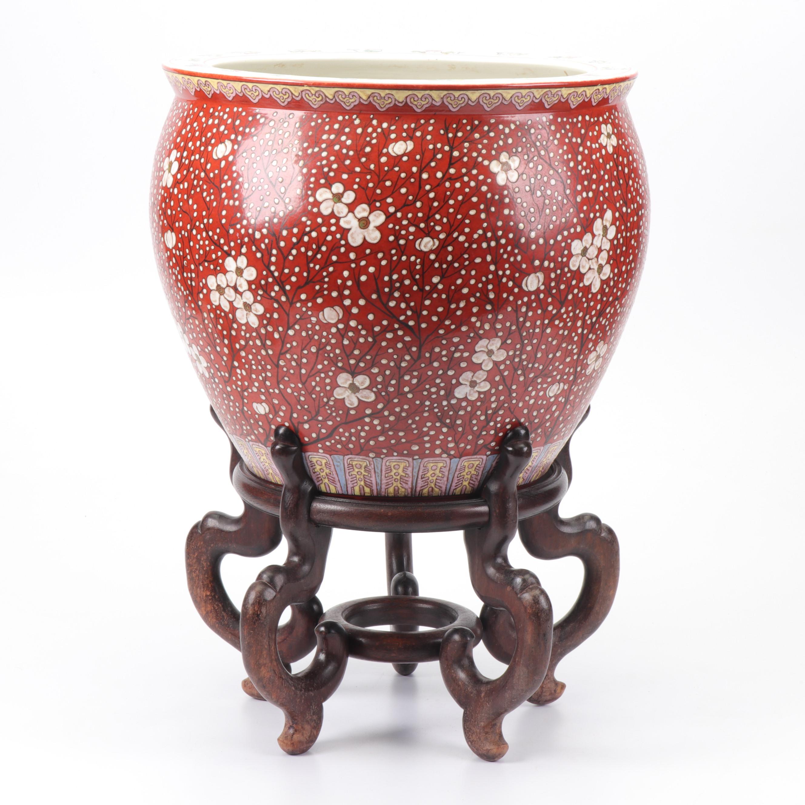 Maitland-Smith Chinese Hand-Painted Porcelain Fish Bowl Planter