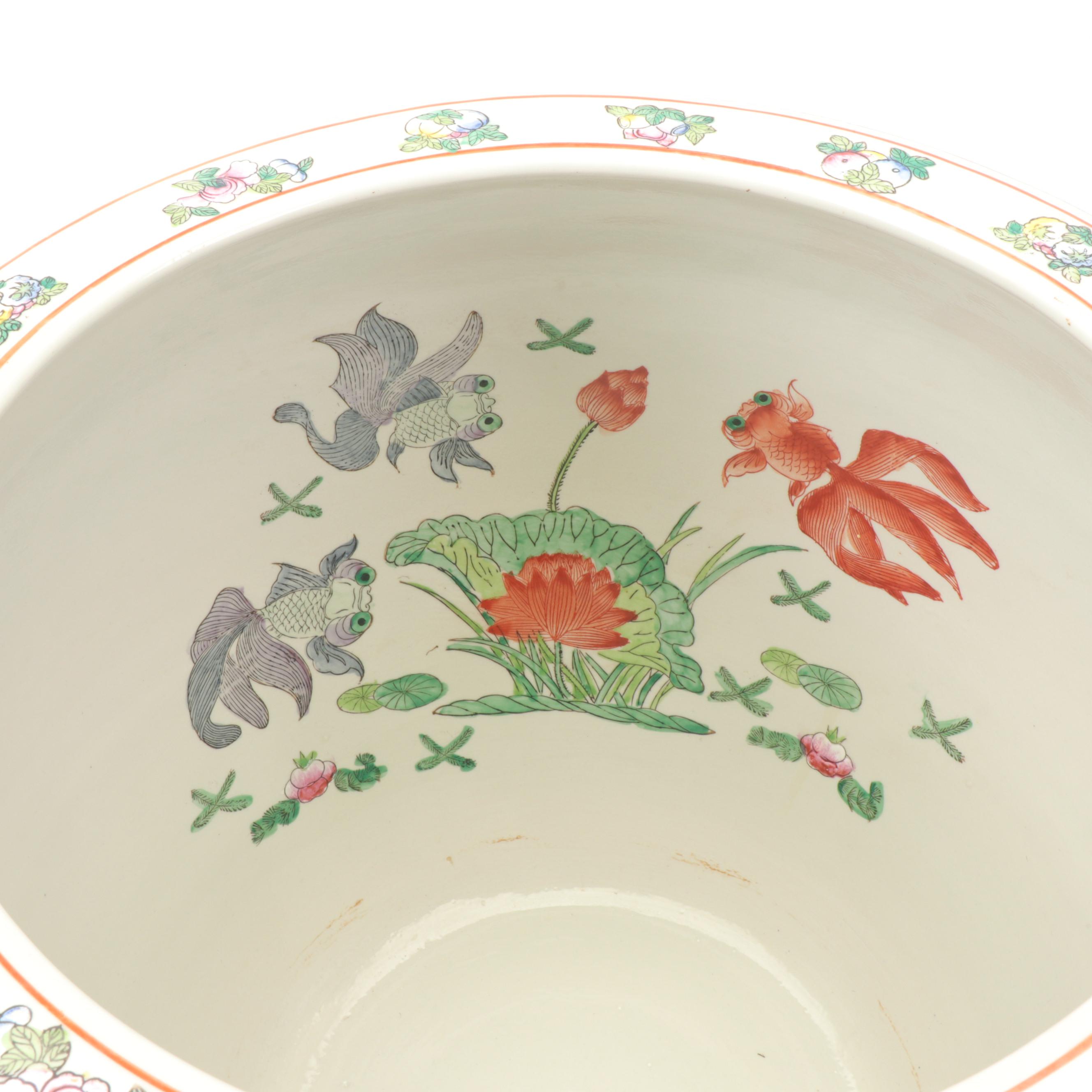 Maitland-Smith Chinese Hand-Painted Porcelain Fish Bowl Planter