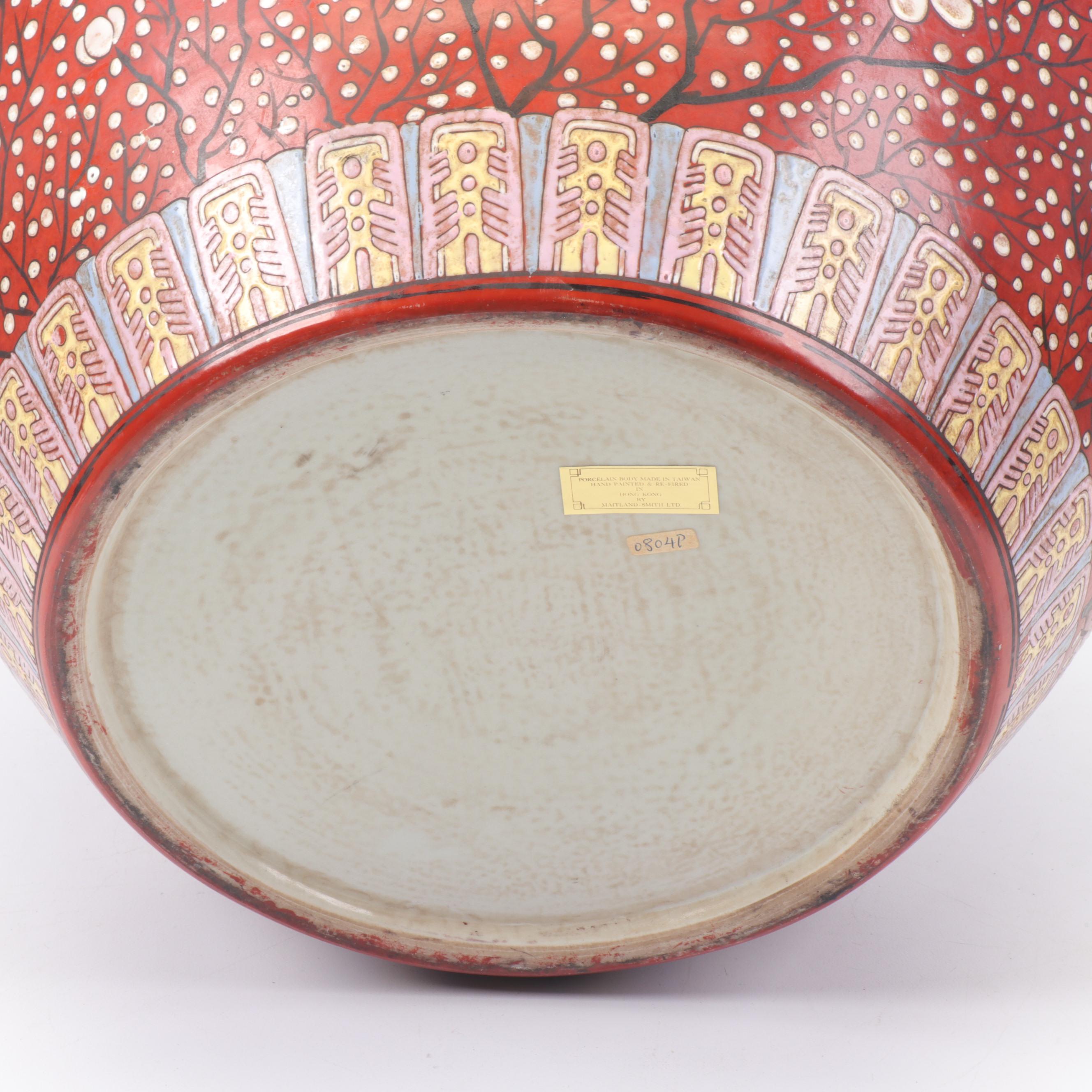 Maitland-Smith Chinese Hand-Painted Porcelain Fish Bowl Planter