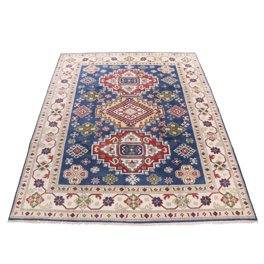 Hand-Knotted Indian Kazak Wool and Cotton Rug