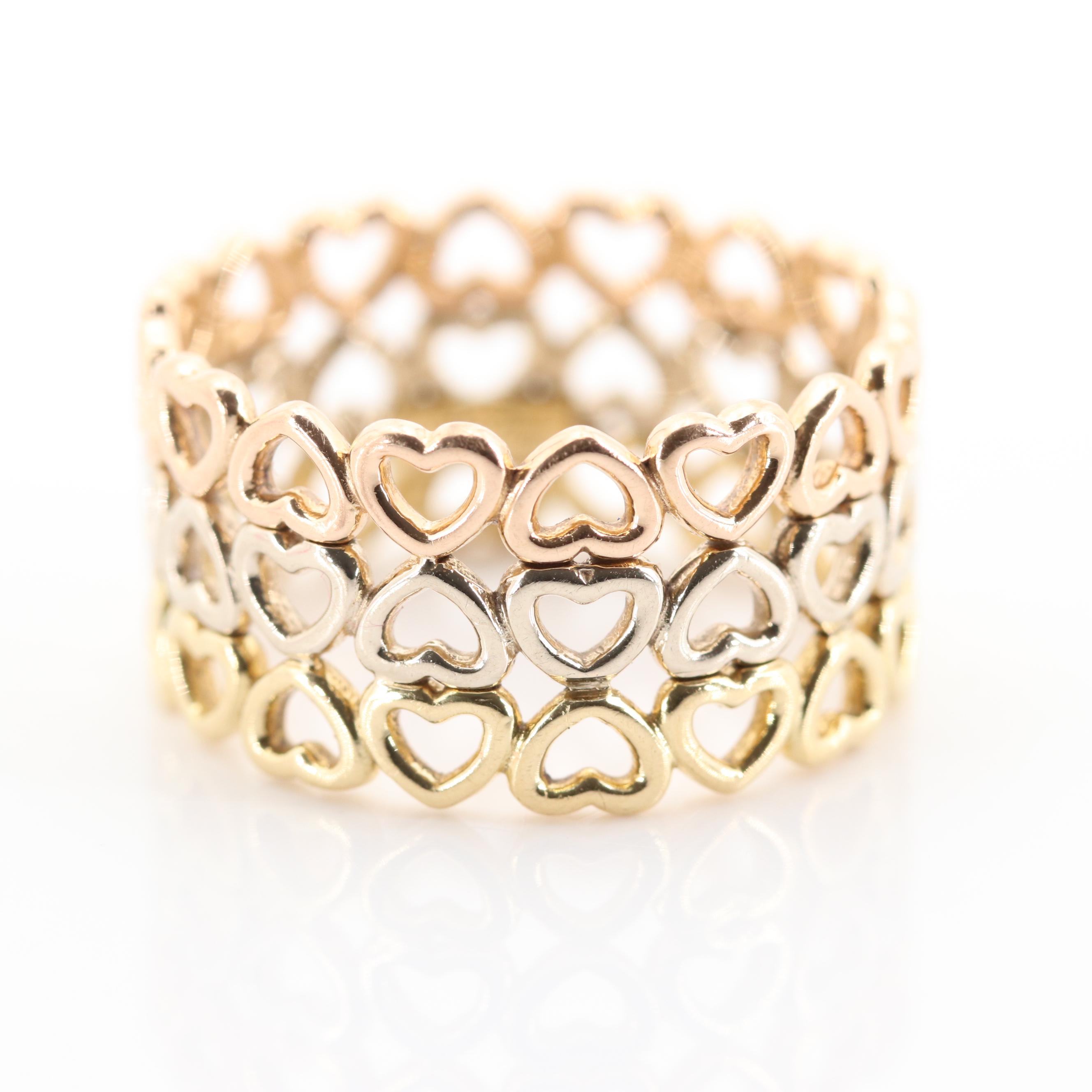 Tiffany & Co. 18K Yellow, White and Rose Gold  Open Heart Ring