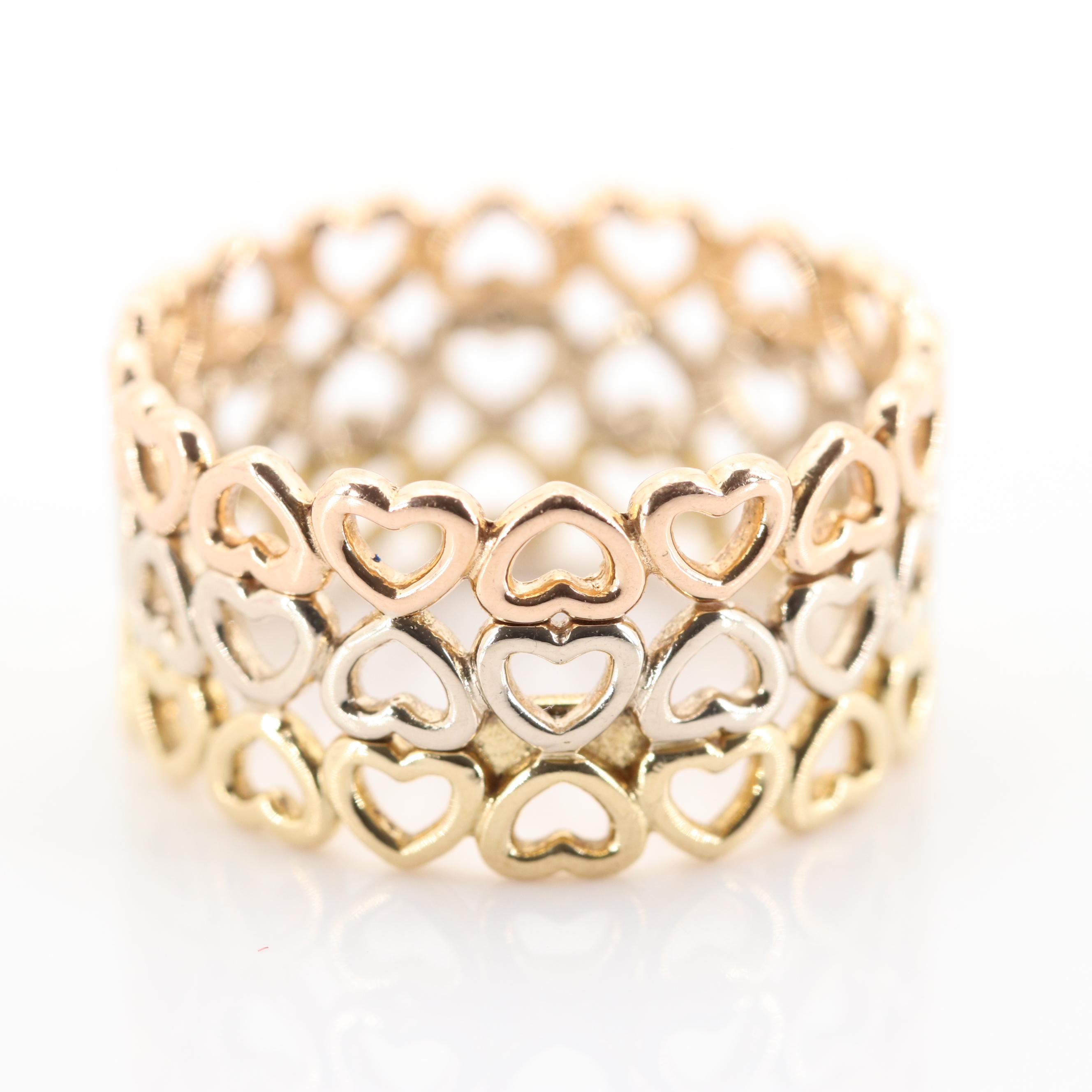 Tiffany & Co. 18K Yellow, White and Rose Gold  Open Heart Ring