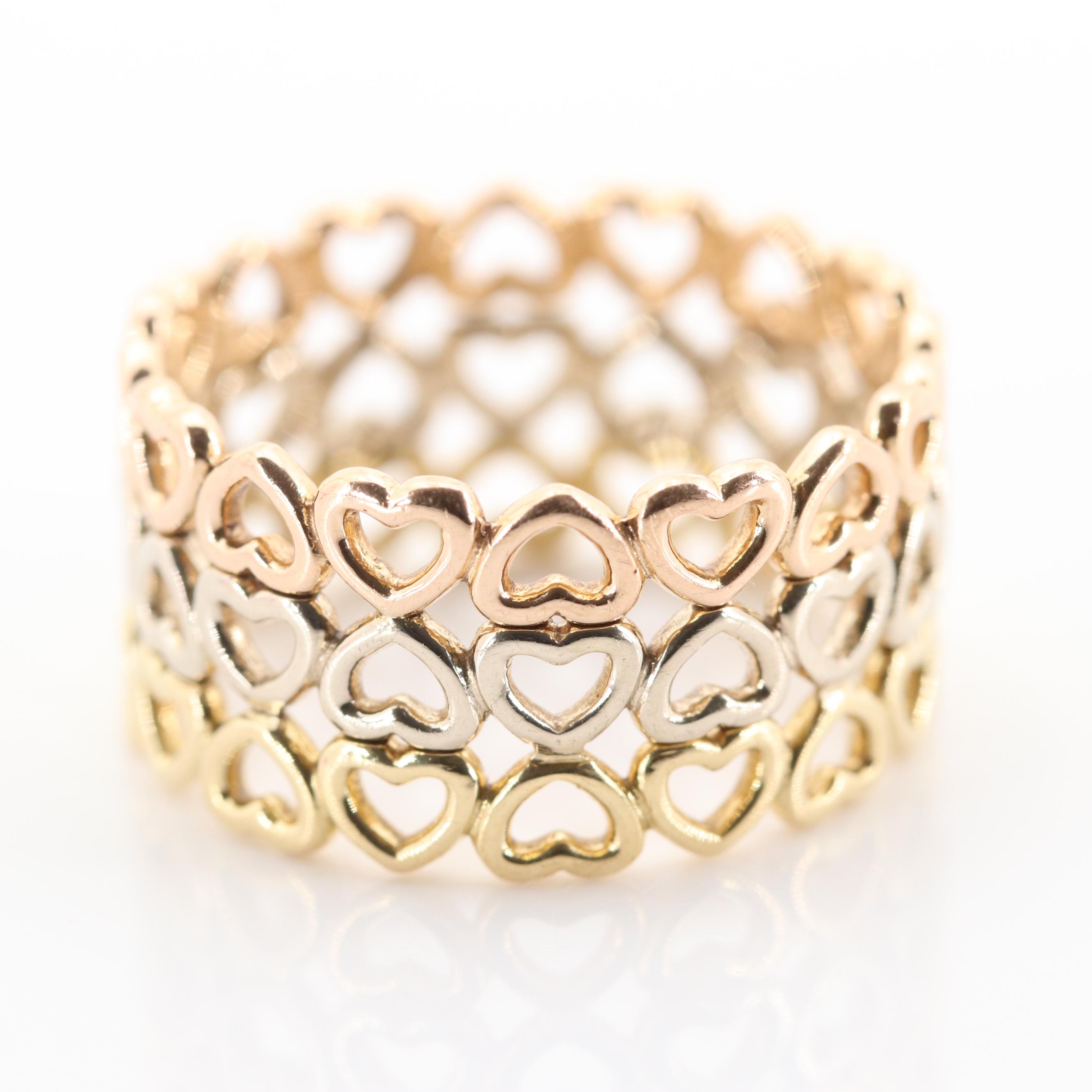Tiffany & Co. 18K Yellow, White and Rose Gold  Open Heart Ring