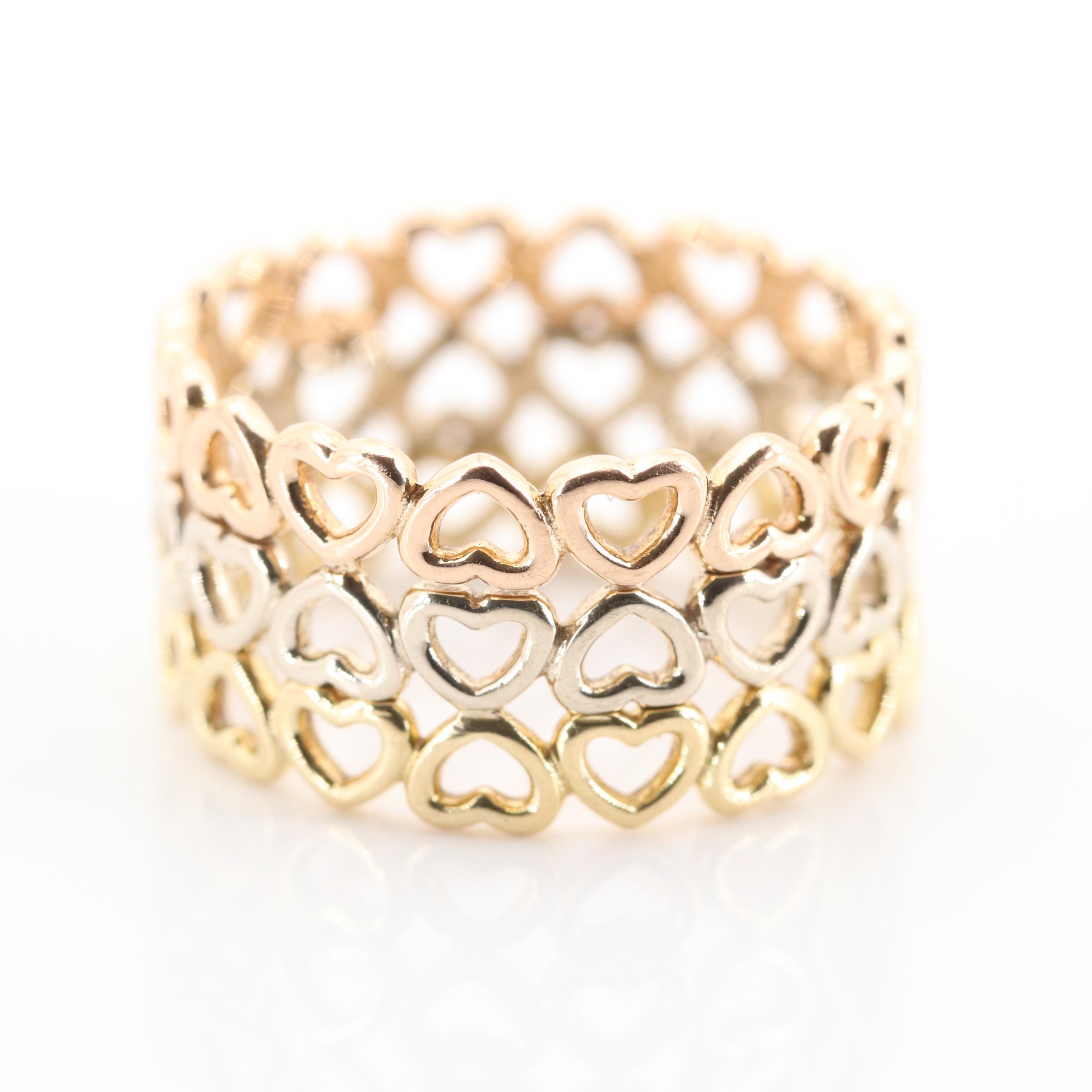 Tiffany & Co. 18K Yellow, White and Rose Gold  Open Heart Ring