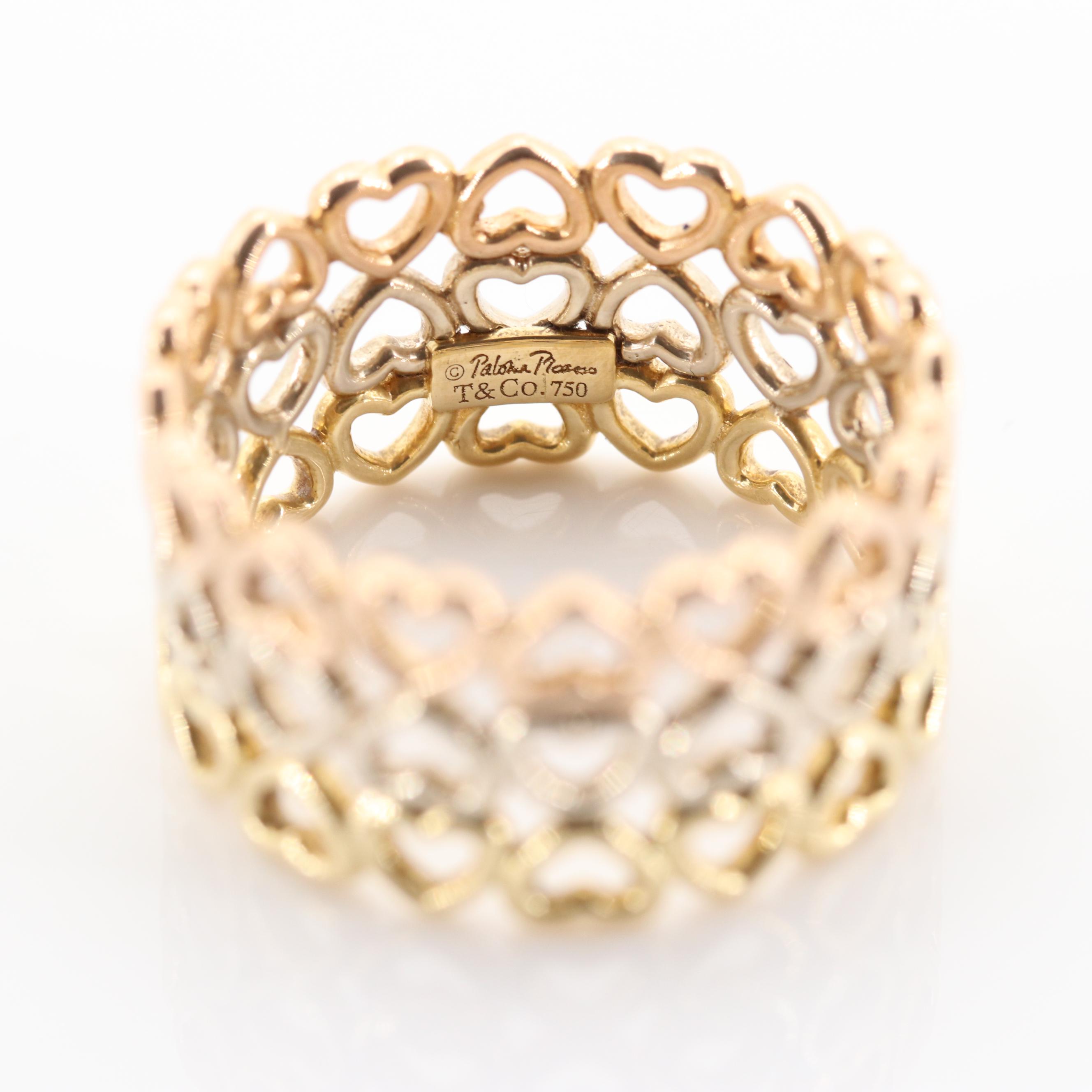 Tiffany & Co. 18K Yellow, White and Rose Gold  Open Heart Ring