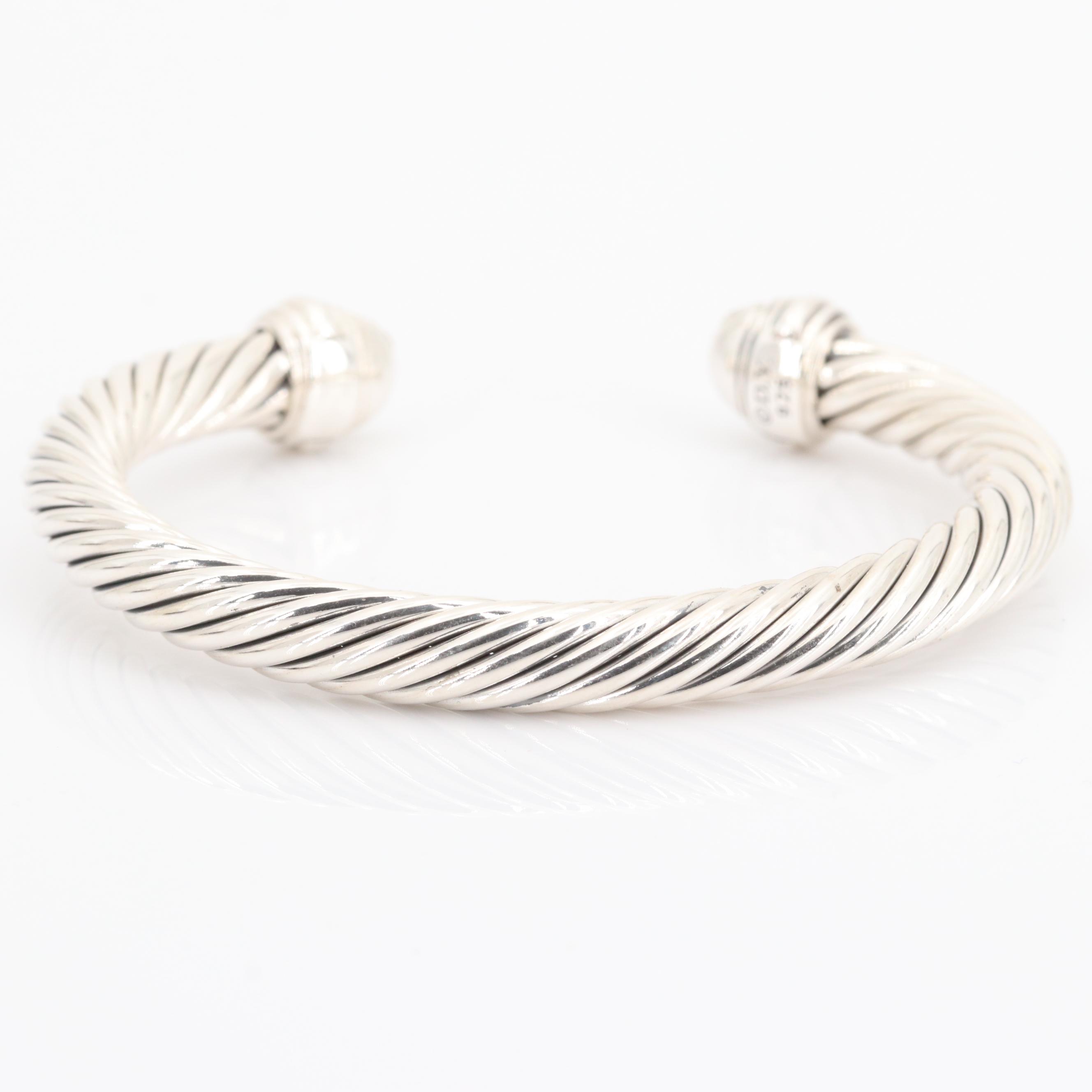 David Yurman Sterling Silver Diamond Cable Cuff Bracelet
