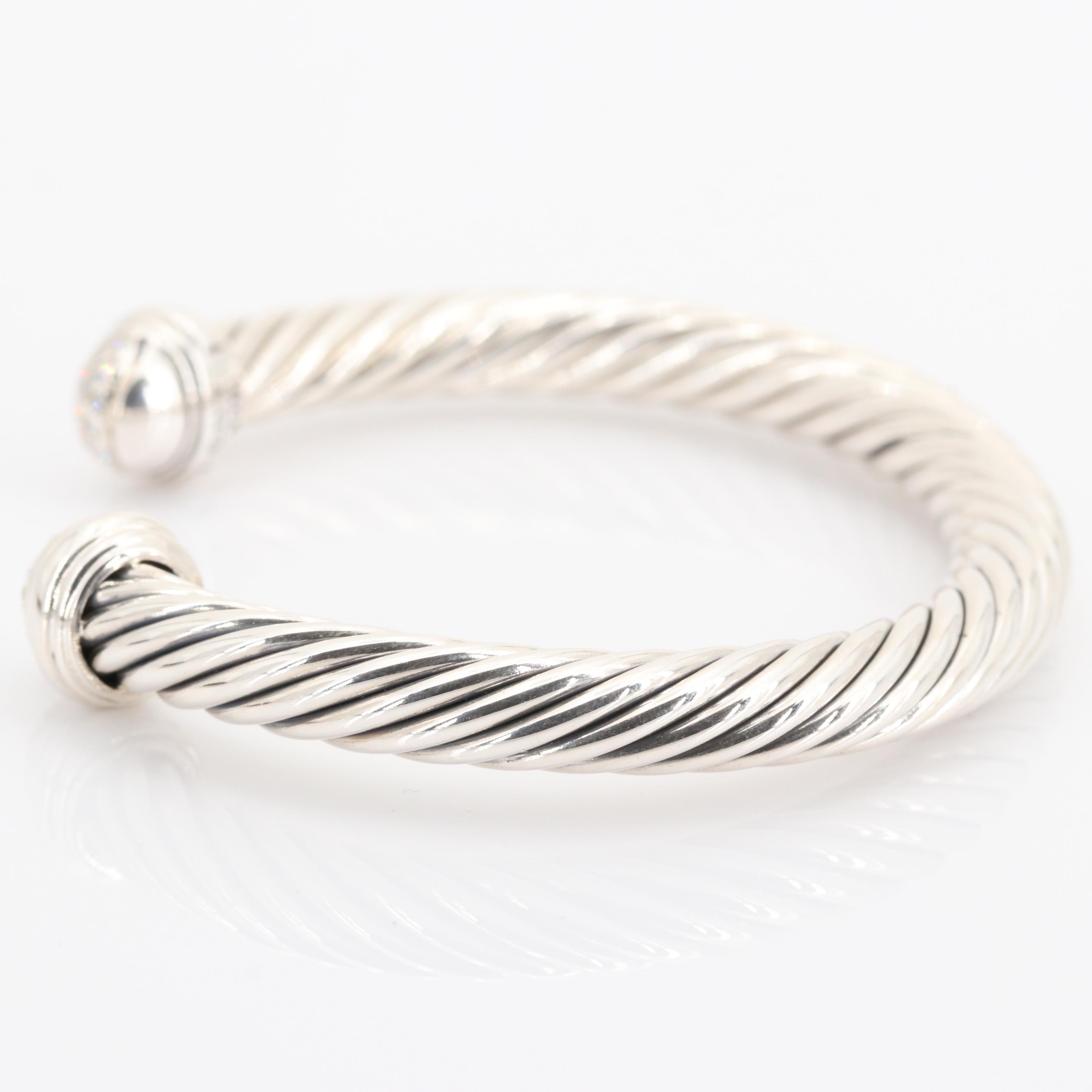 David Yurman Sterling Silver Diamond Cable Cuff Bracelet