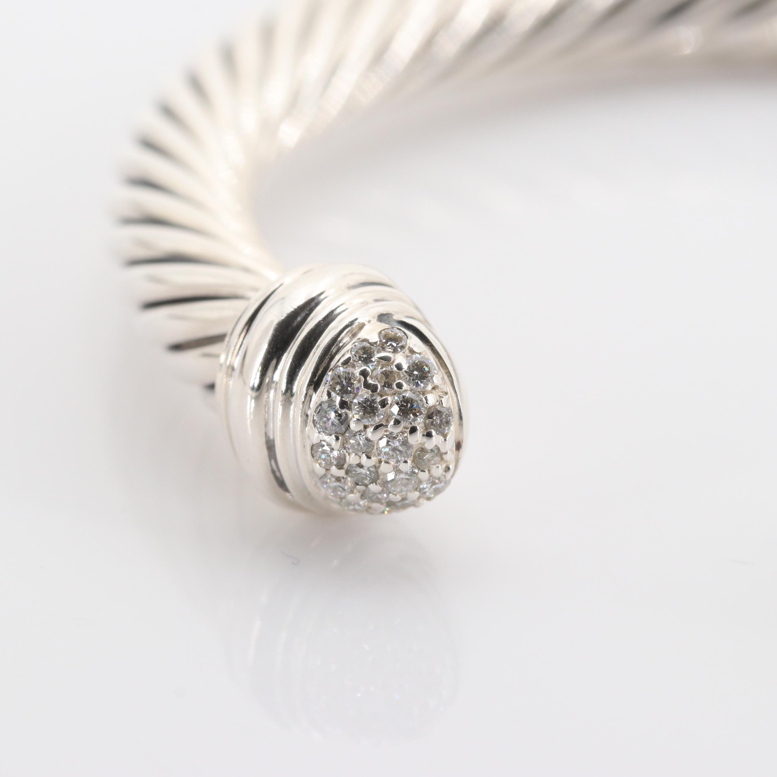 David Yurman Sterling Silver Diamond Cable Cuff Bracelet