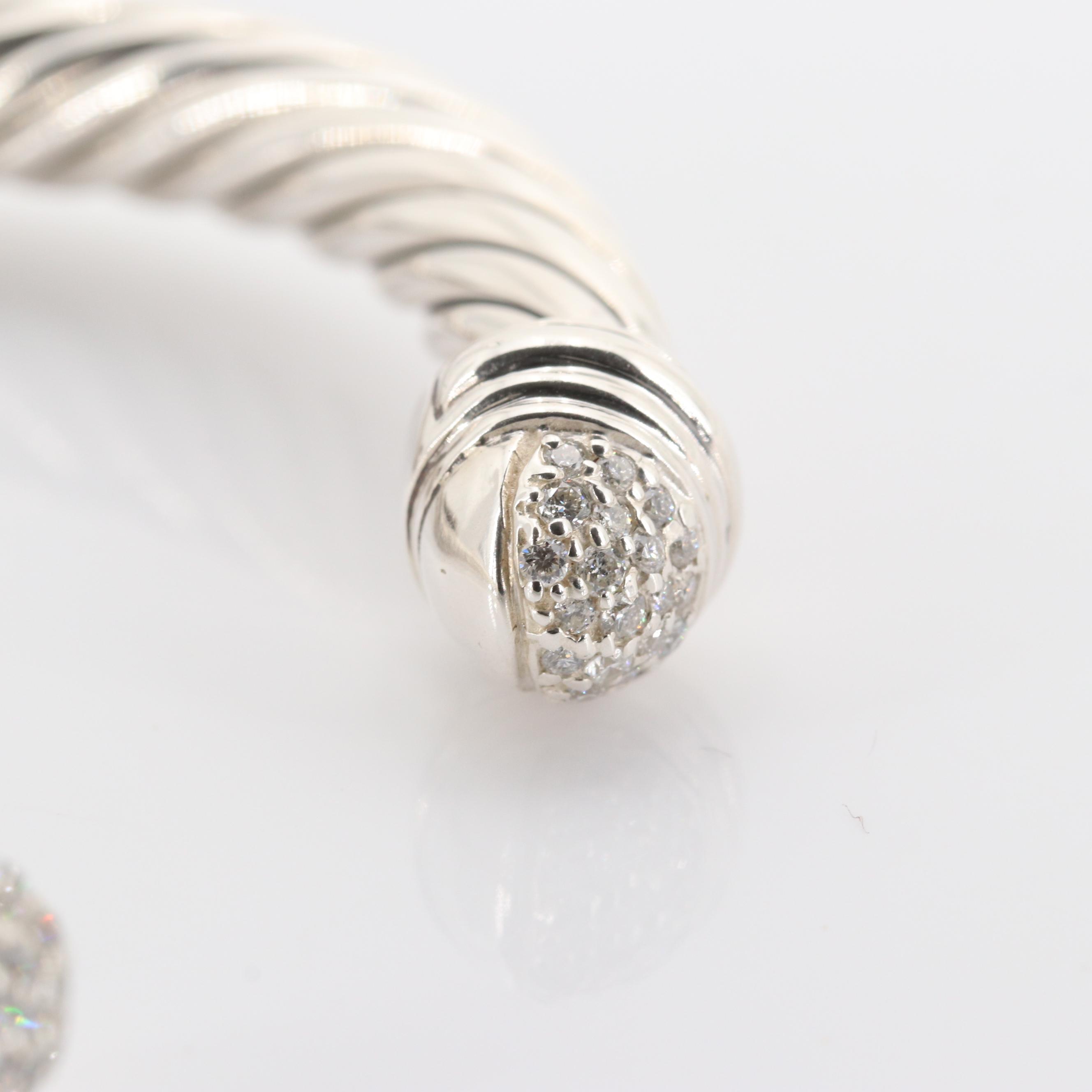 David Yurman Sterling Silver Diamond Cable Cuff Bracelet