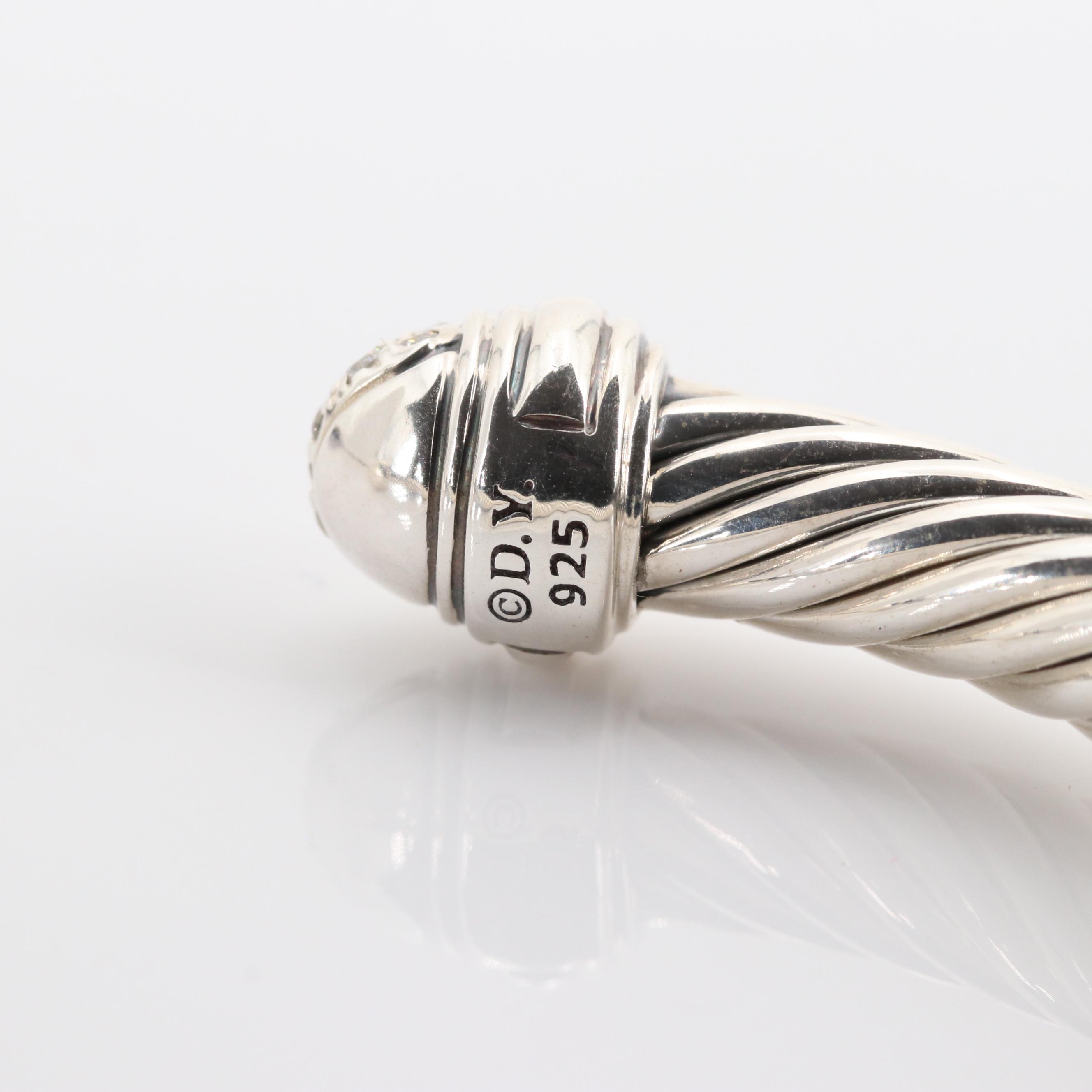 David Yurman Sterling Silver Diamond Cable Cuff Bracelet