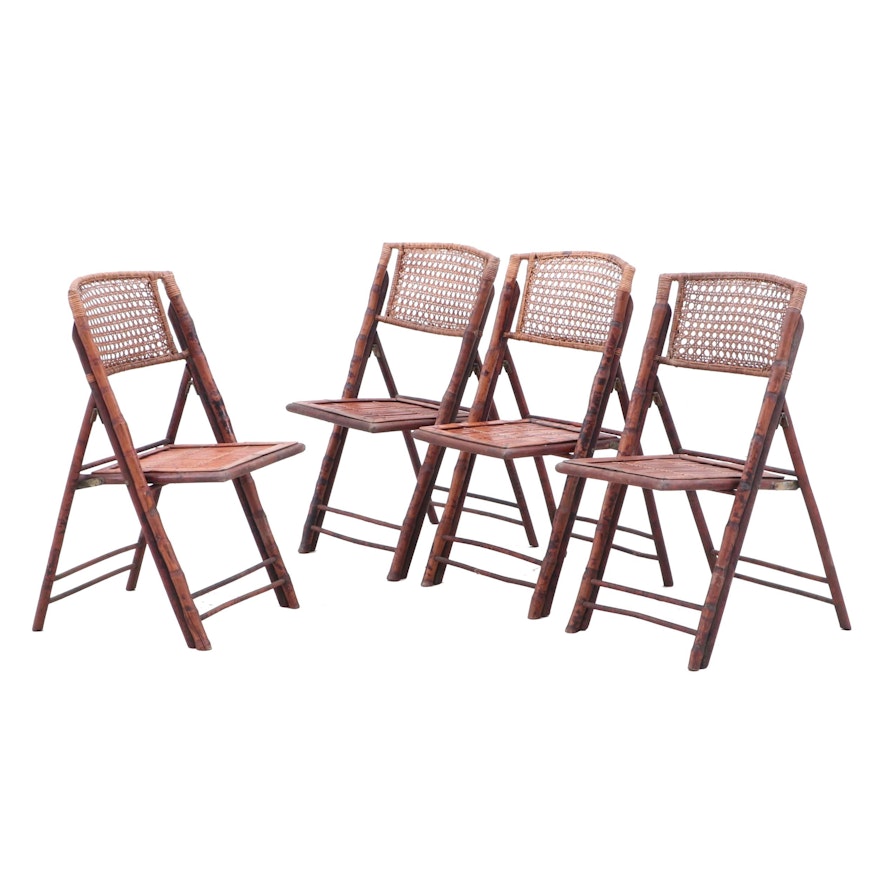 Four Rattan Folding Chairs, Mid-20th Century