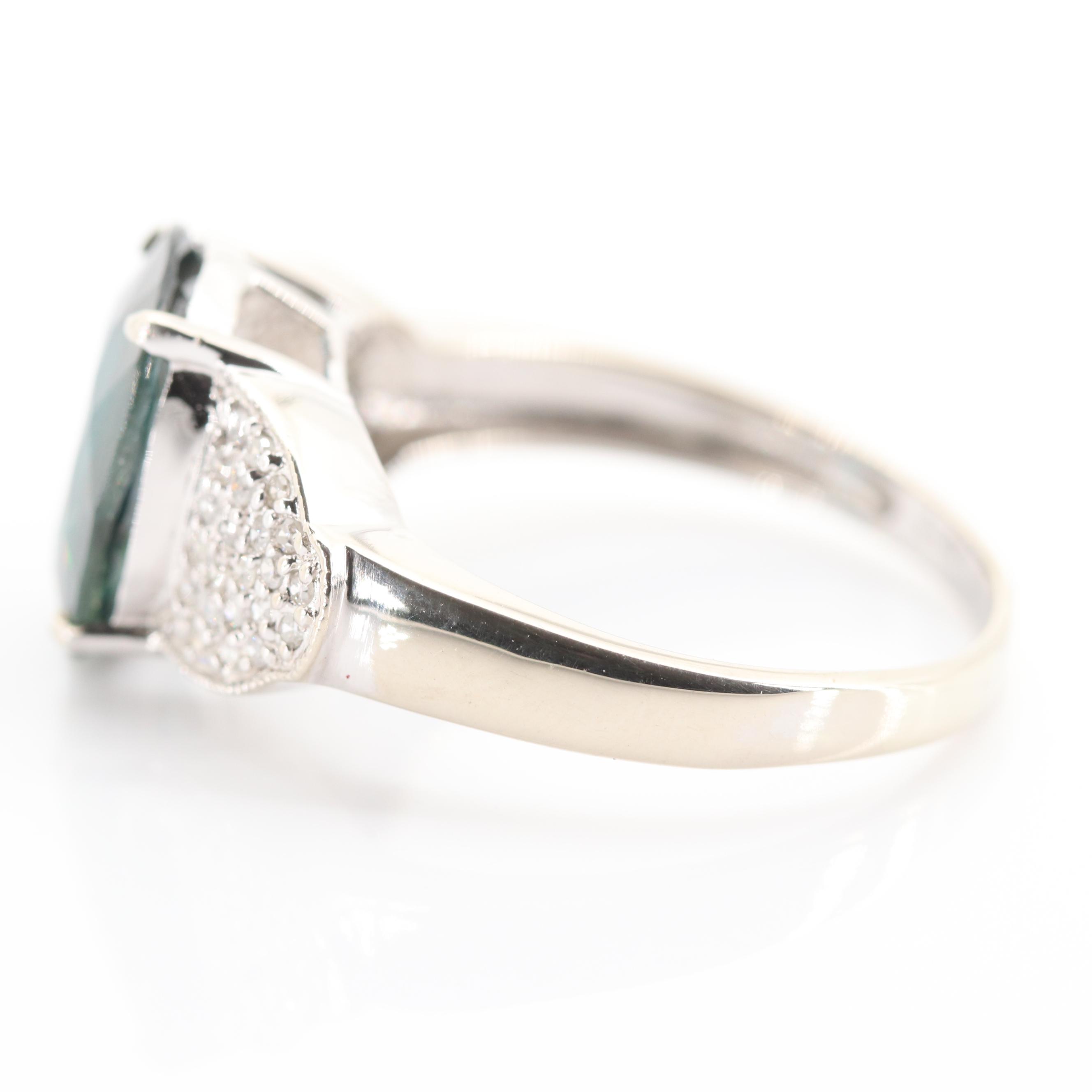 14K White Gold 4.32 CT Sapphire and Diamond Ring