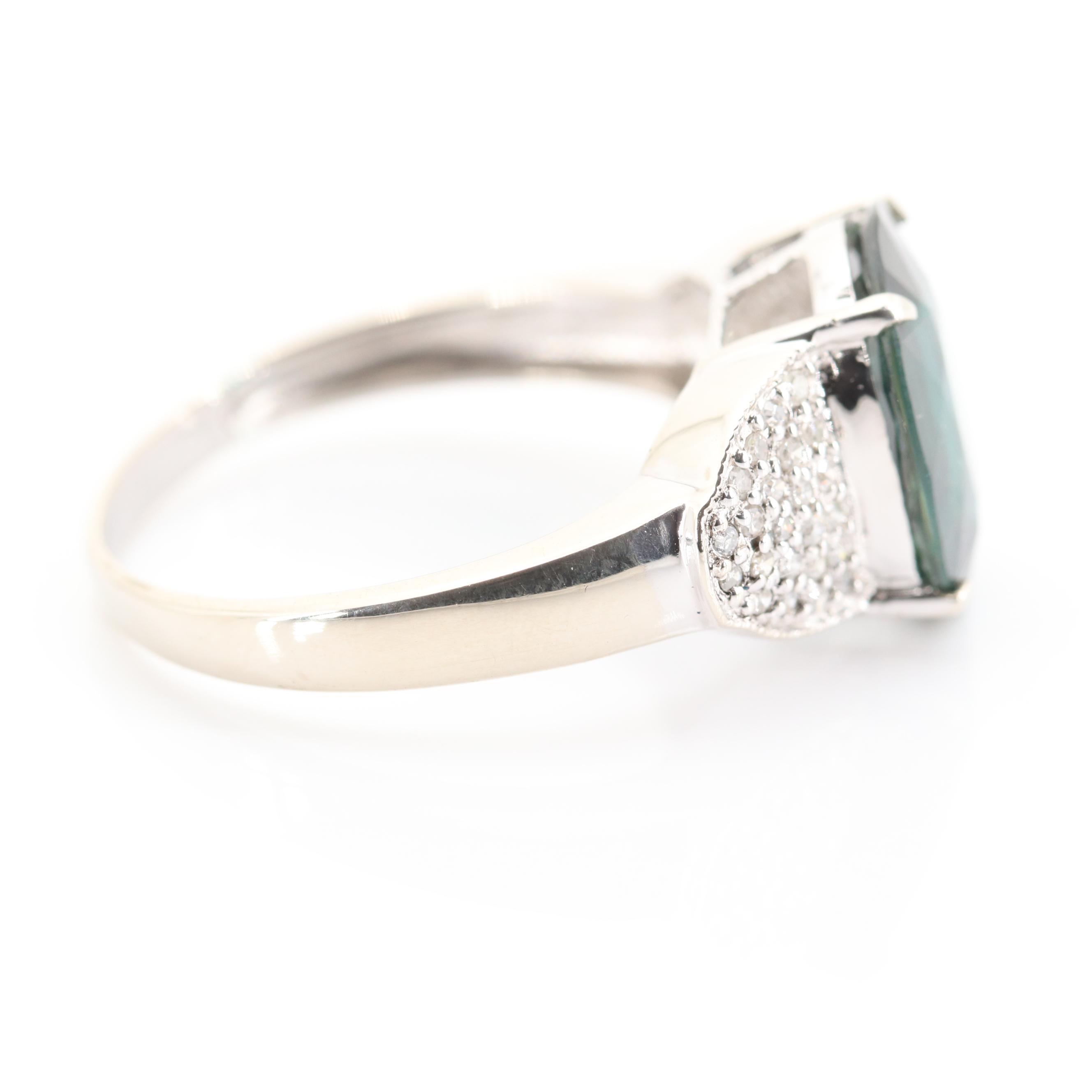 14K White Gold 4.32 CT Sapphire and Diamond Ring