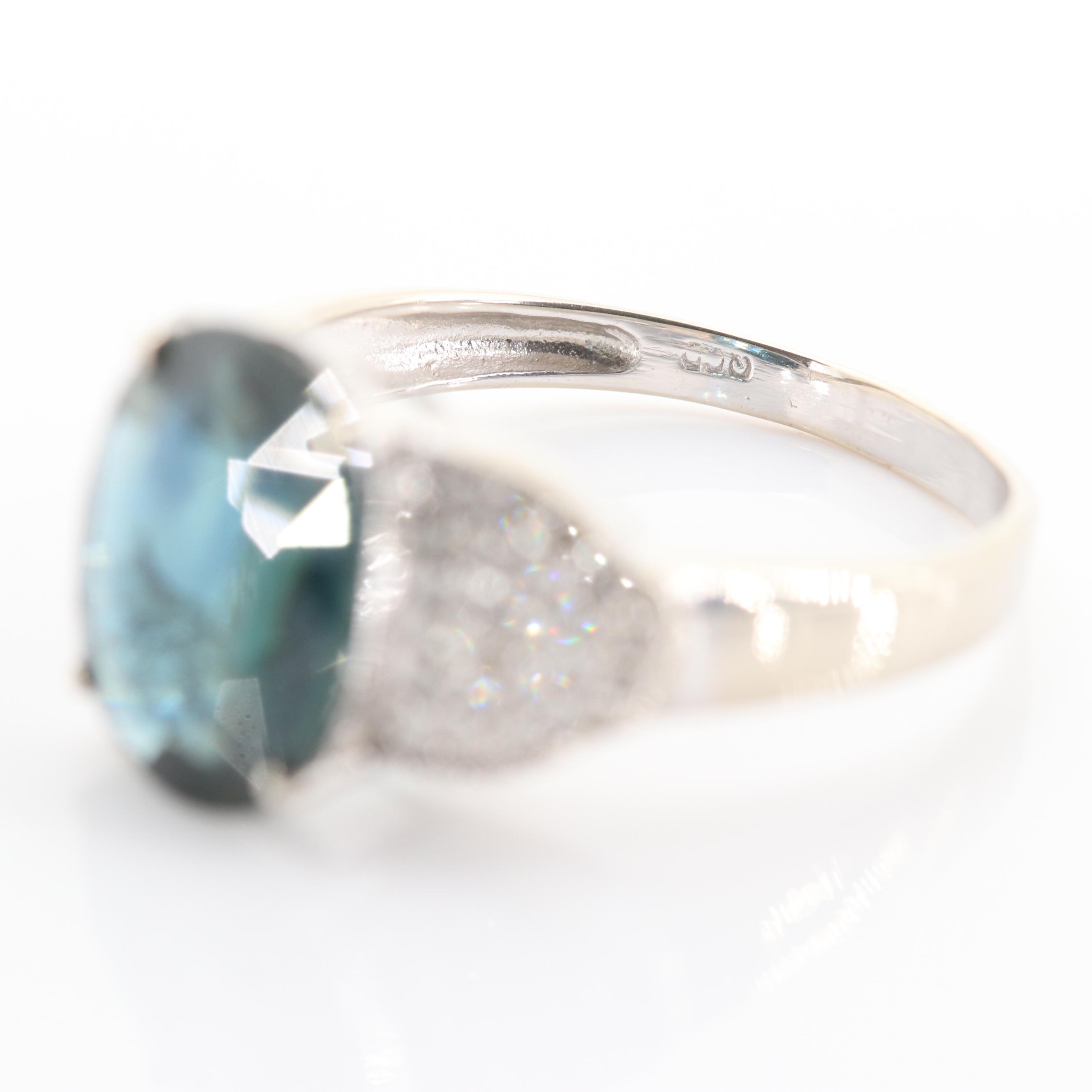 14K White Gold 4.32 CT Sapphire and Diamond Ring