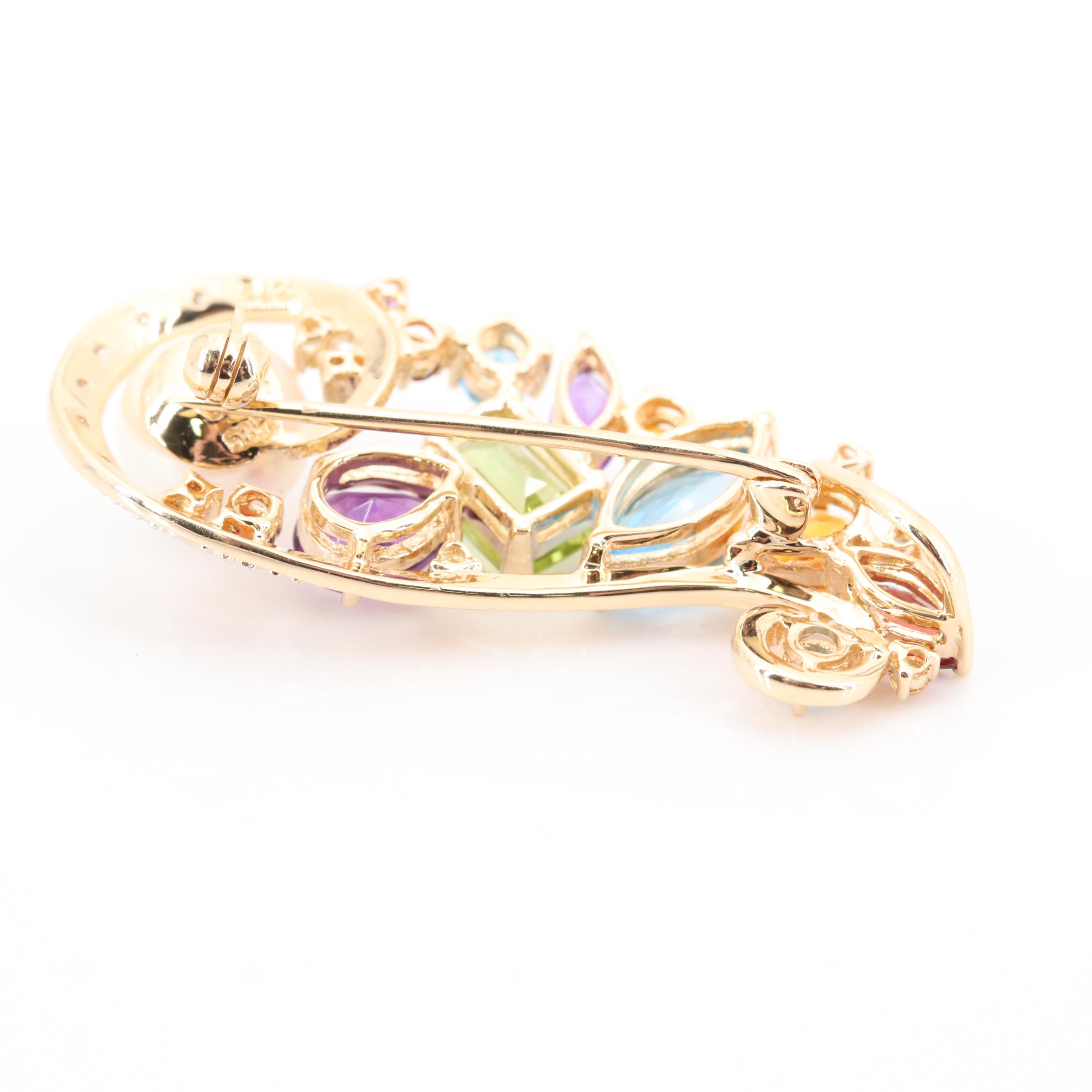 14K Yellow Gold Diamond, Pearl and Multi Gemstone Pendant Brooch