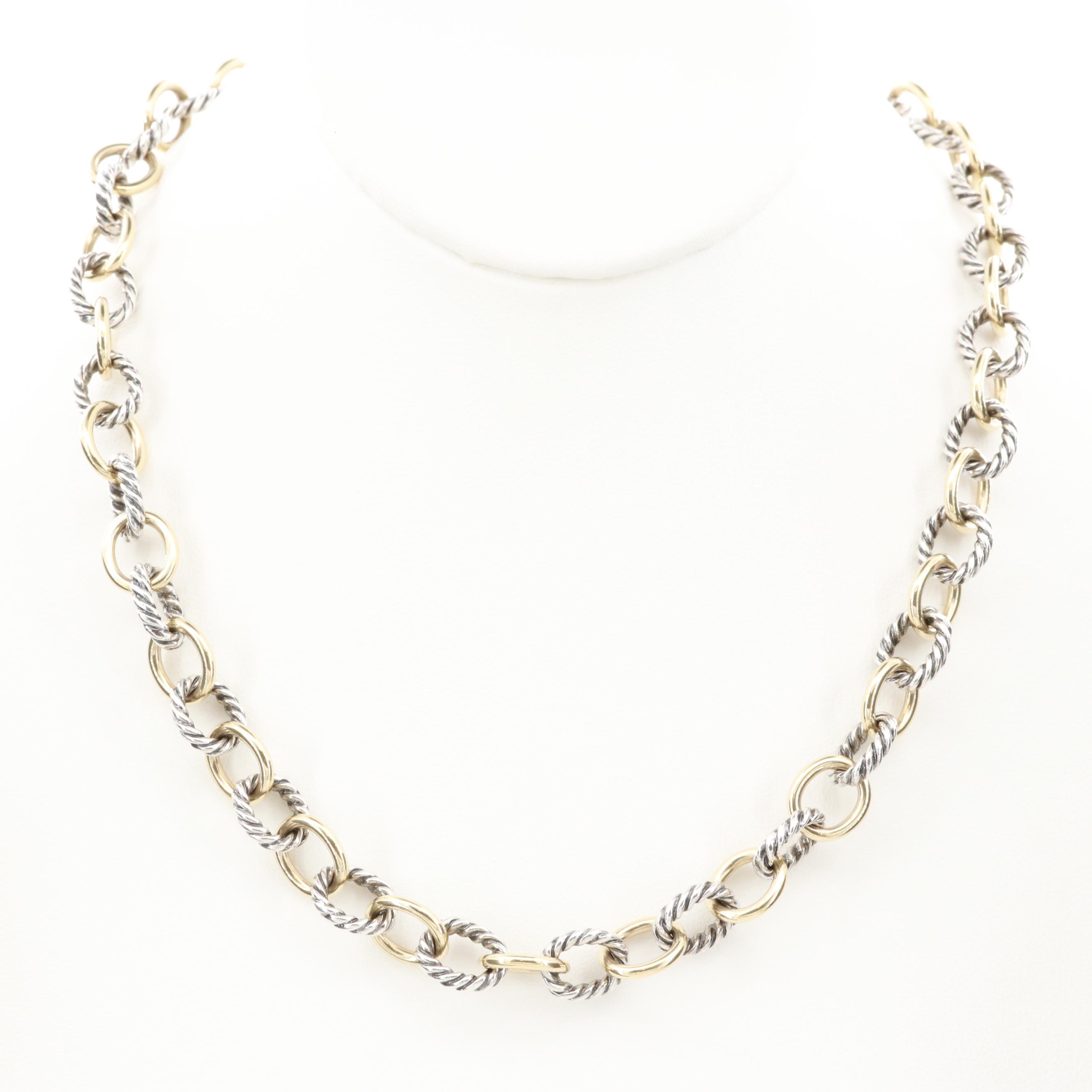 David Yurman Sterling Silver Necklace with 18K Yellow Gold Accents