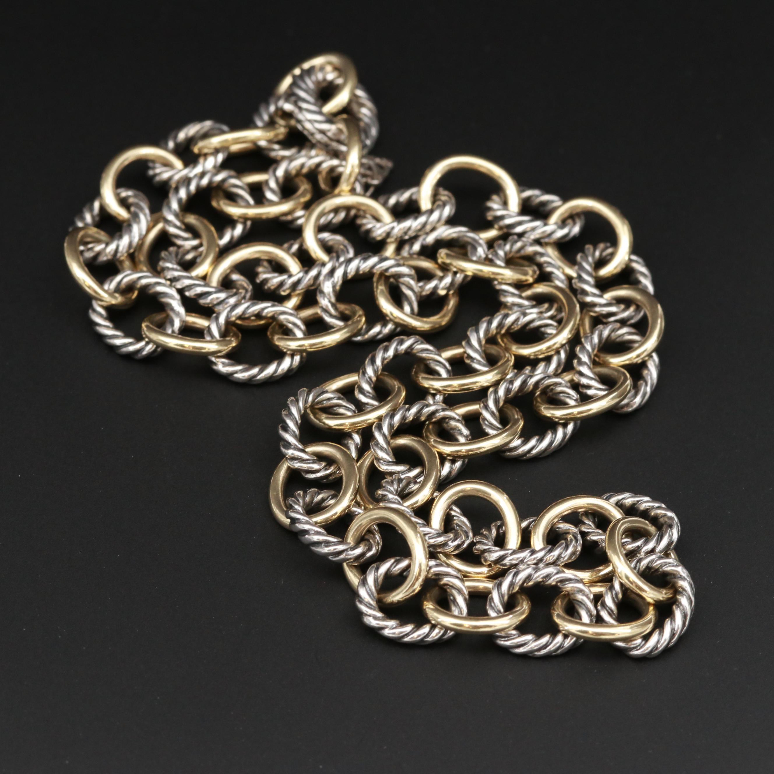 David Yurman Sterling Silver Necklace with 18K Yellow Gold Accents