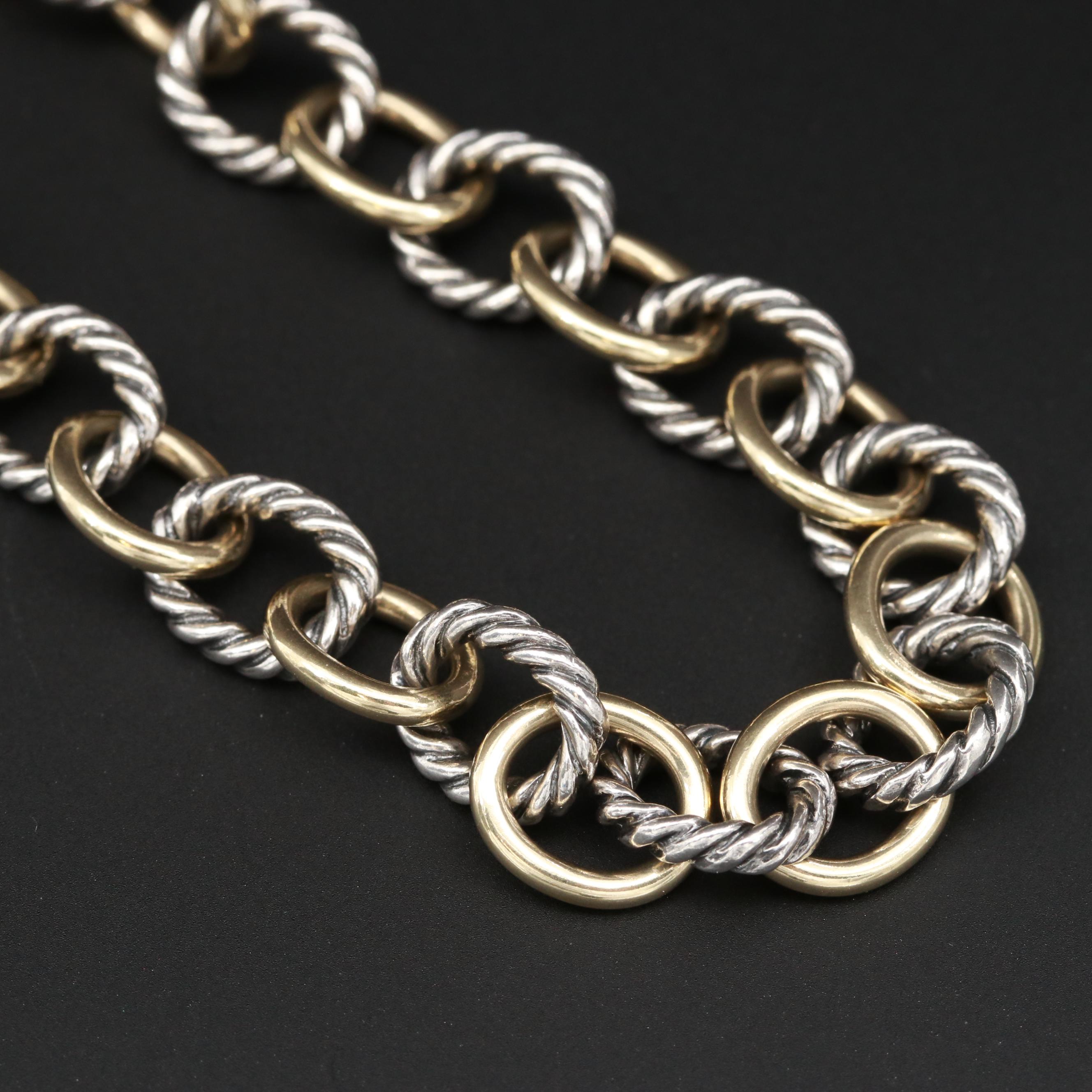 David Yurman Sterling Silver Necklace with 18K Yellow Gold Accents