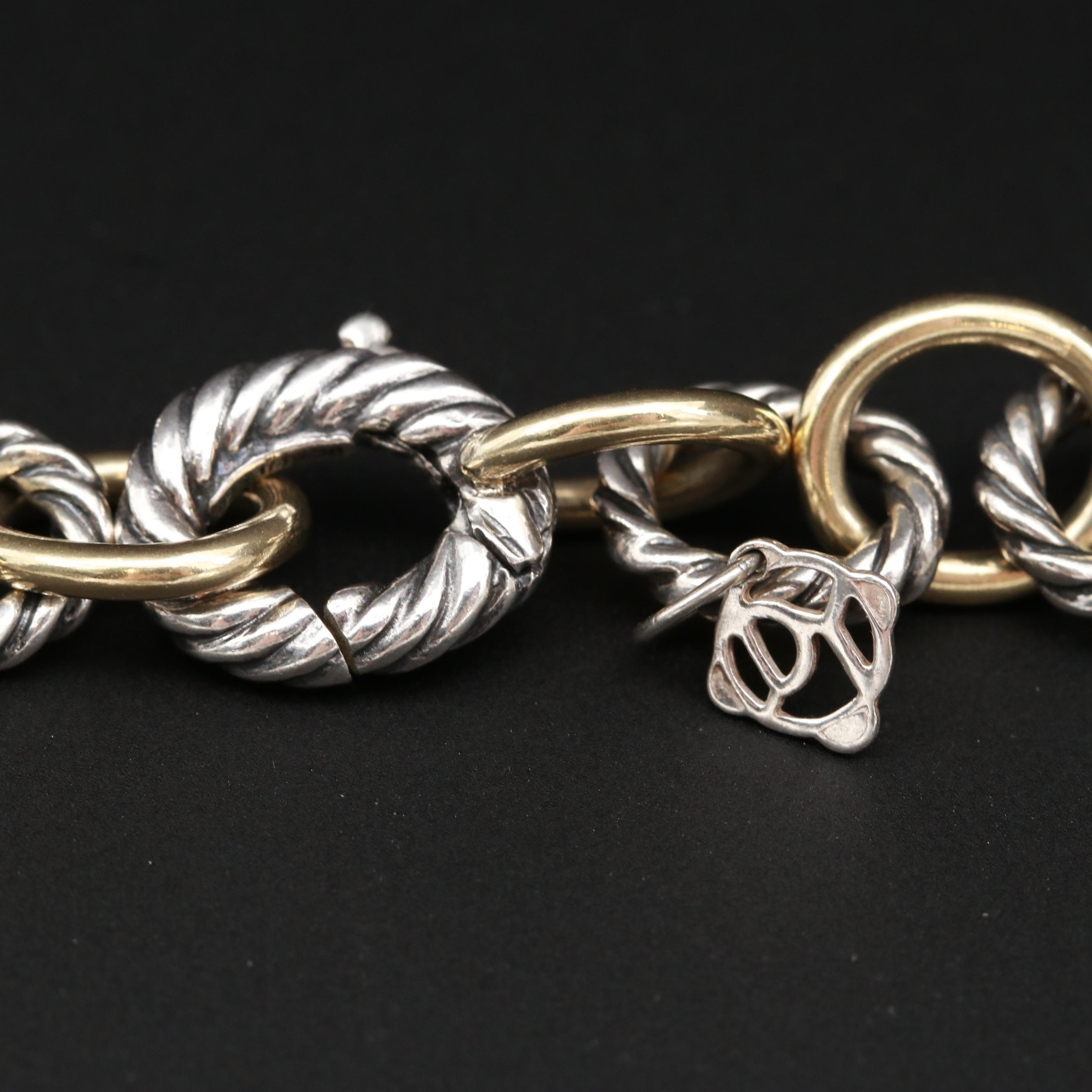 David Yurman Sterling Silver Necklace with 18K Yellow Gold Accents