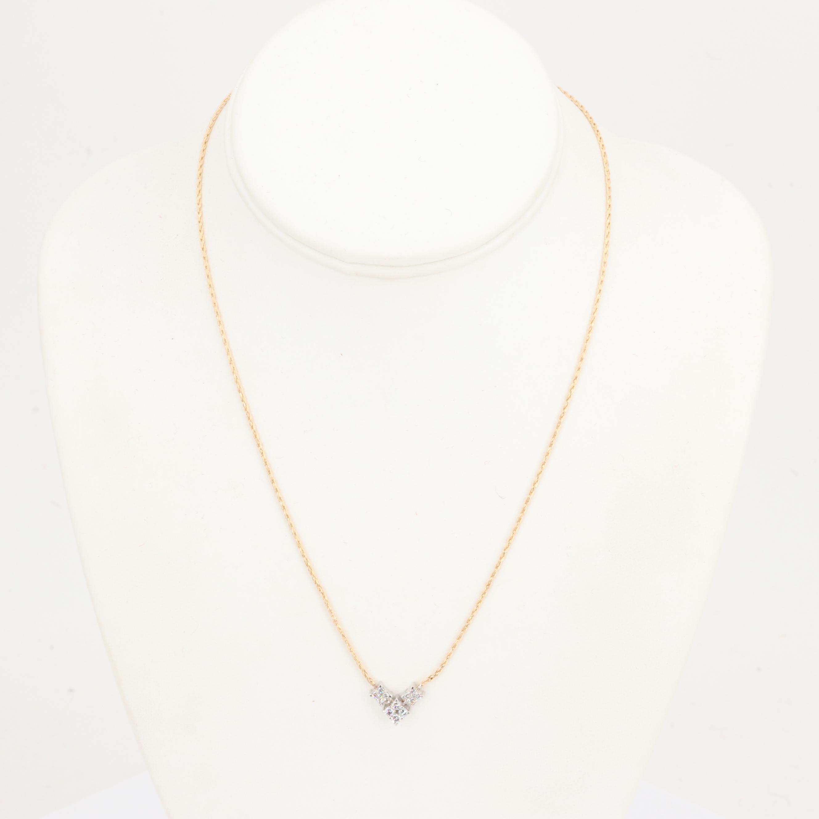 14K Yellow and White Gold Three-Station Diamond Necklace