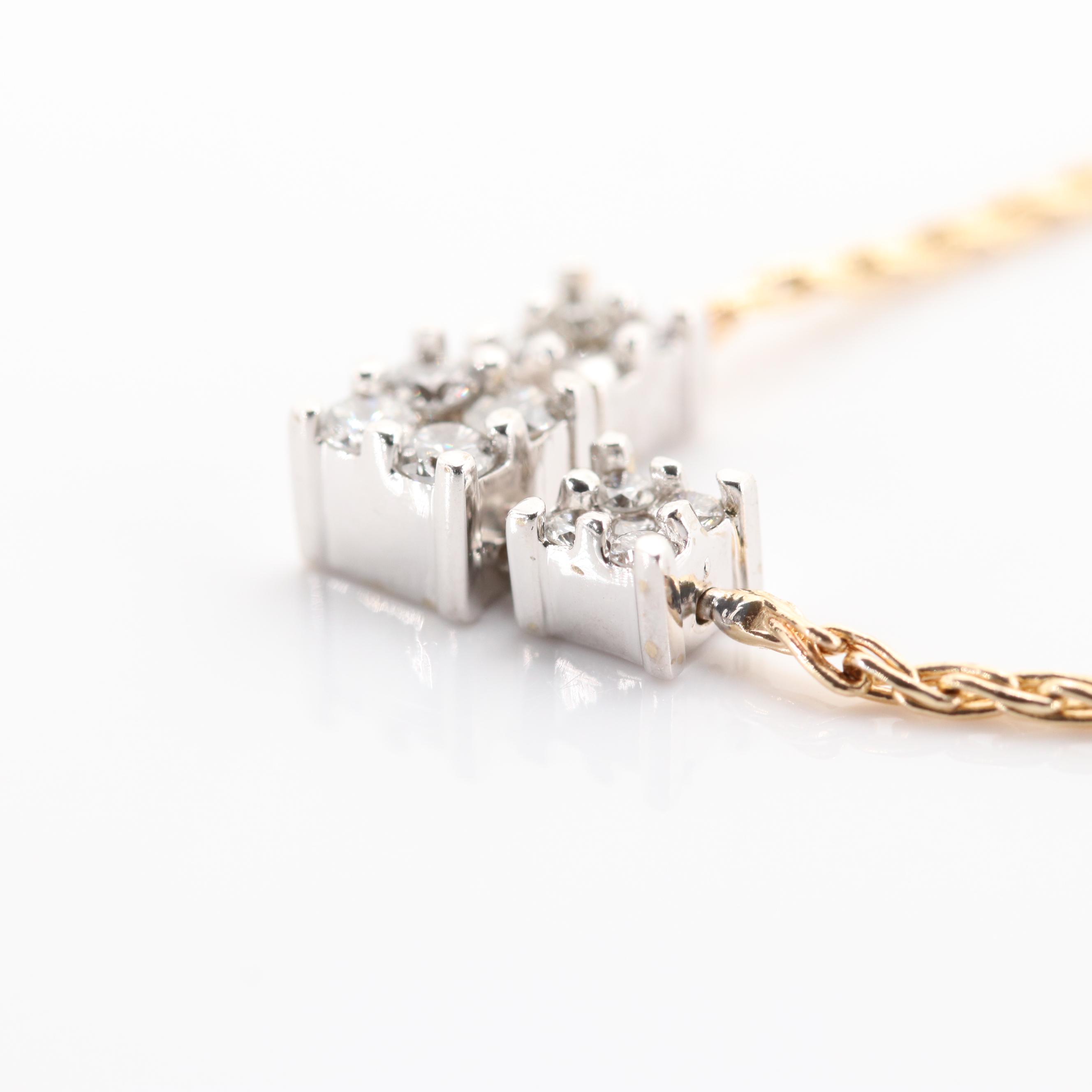 14K Yellow and White Gold Three-Station Diamond Necklace