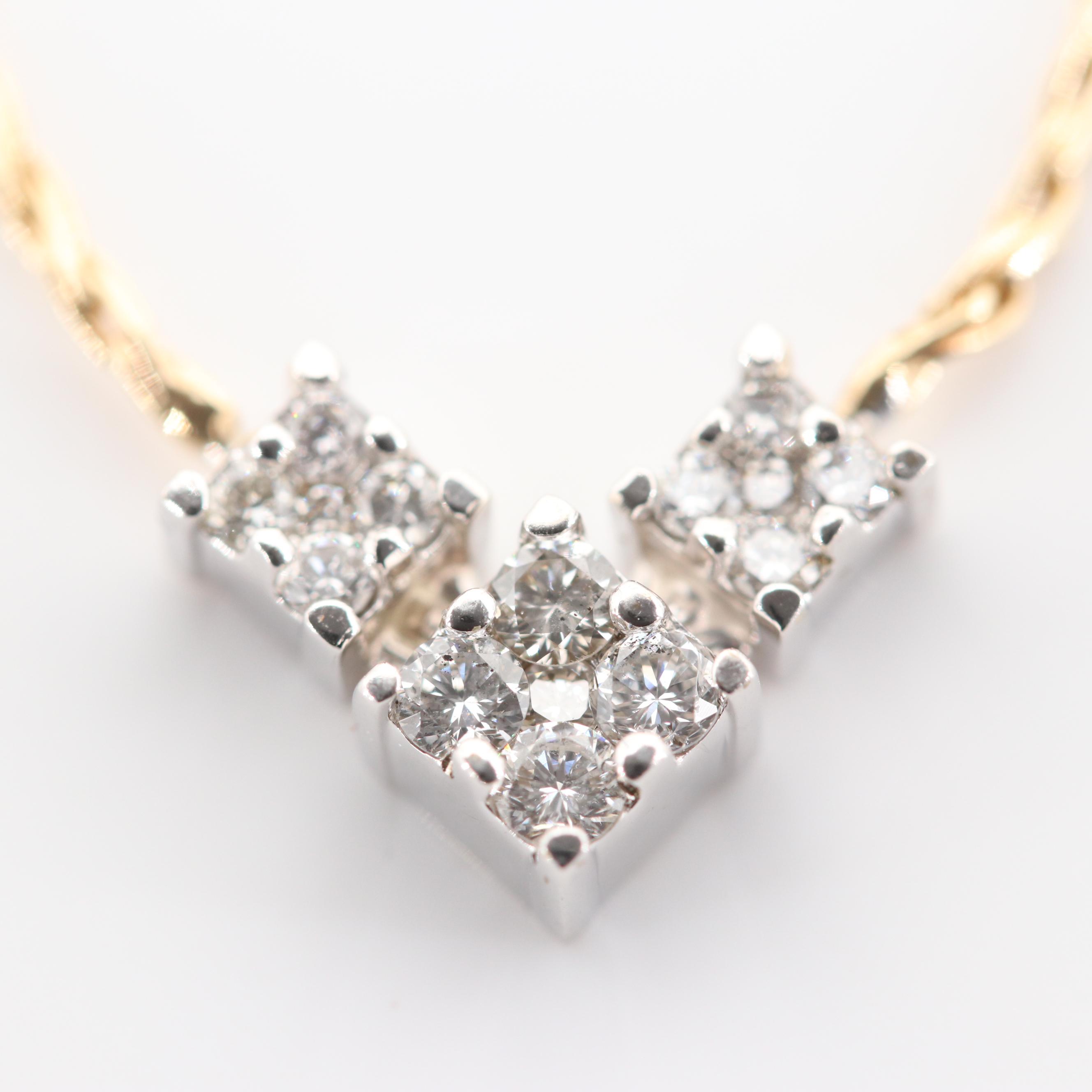14K Yellow and White Gold Three-Station Diamond Necklace