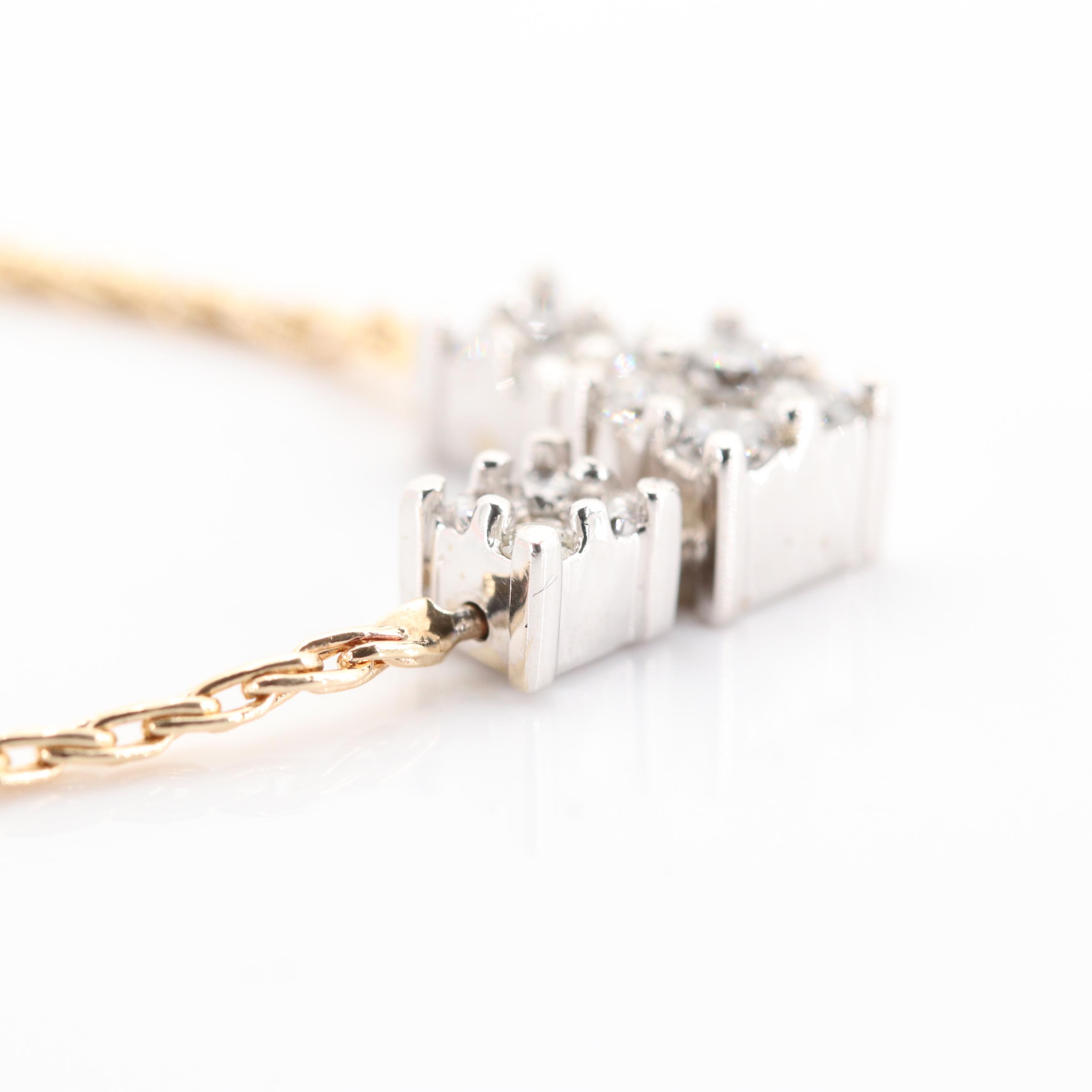 14K Yellow and White Gold Three-Station Diamond Necklace