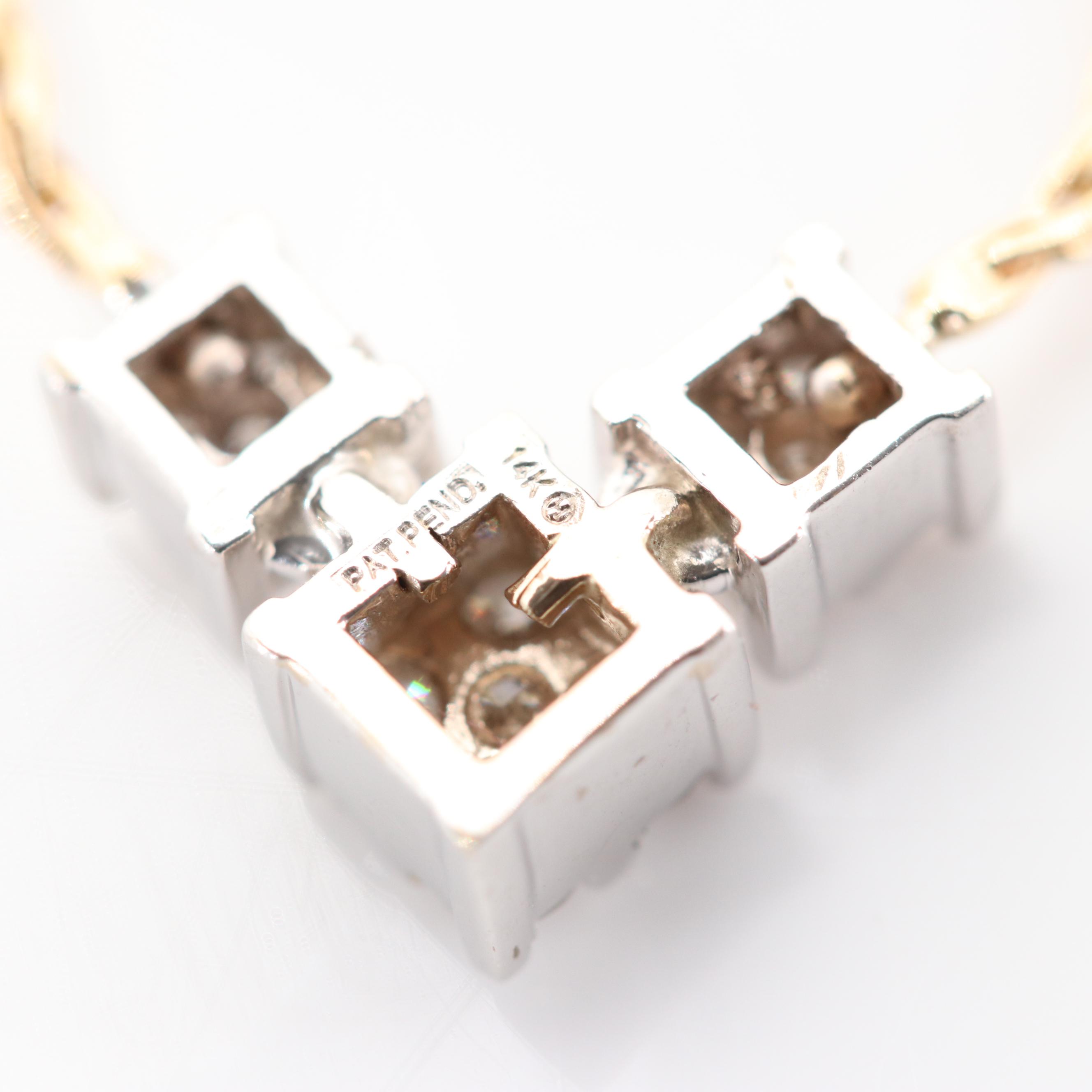 14K Yellow and White Gold Three-Station Diamond Necklace