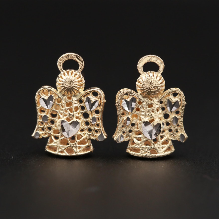 14K Yellow Gold Angel Stud Earrings with Diamond Cut Accents