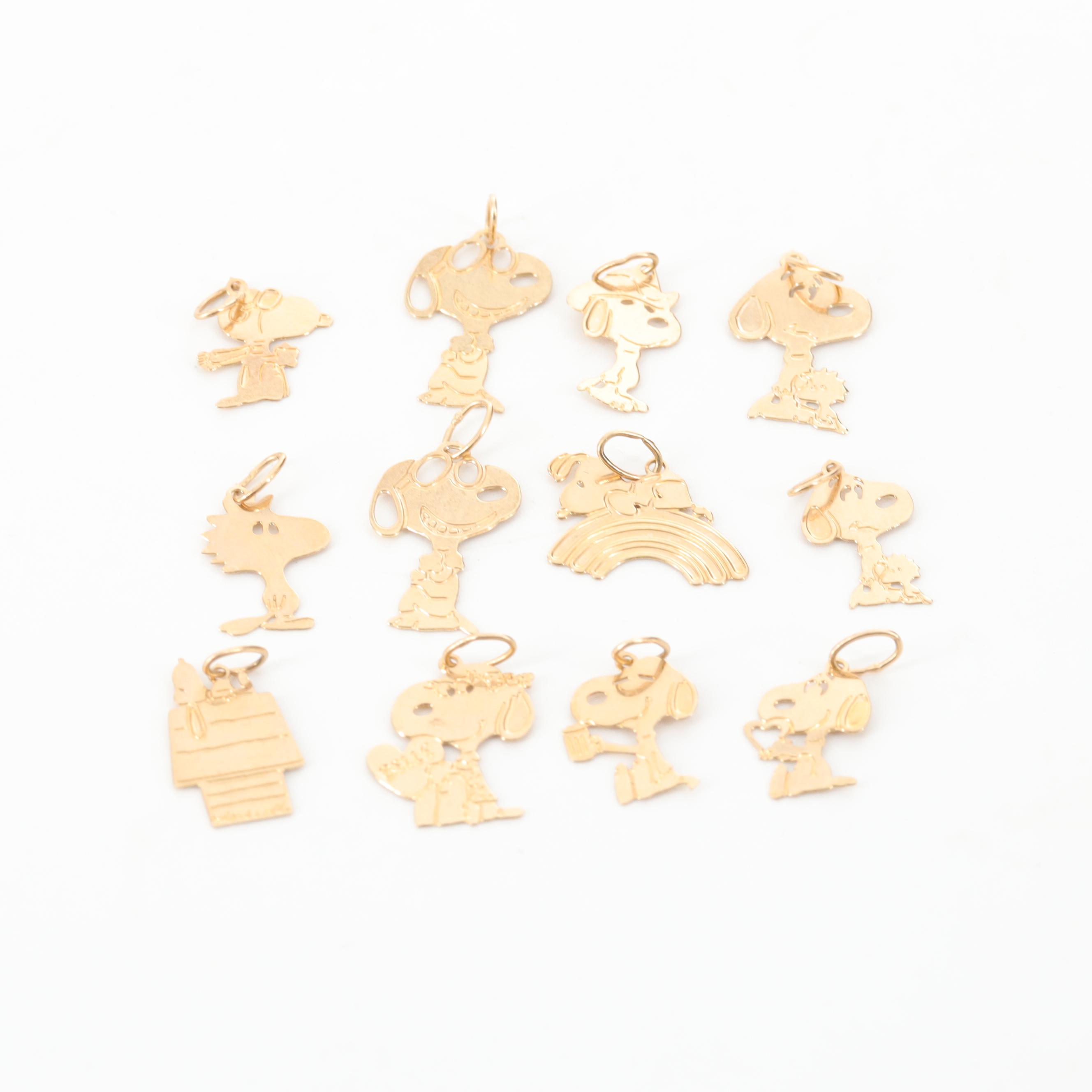14K Yellow Gold Snoopy and Woodstock Charm Assortment