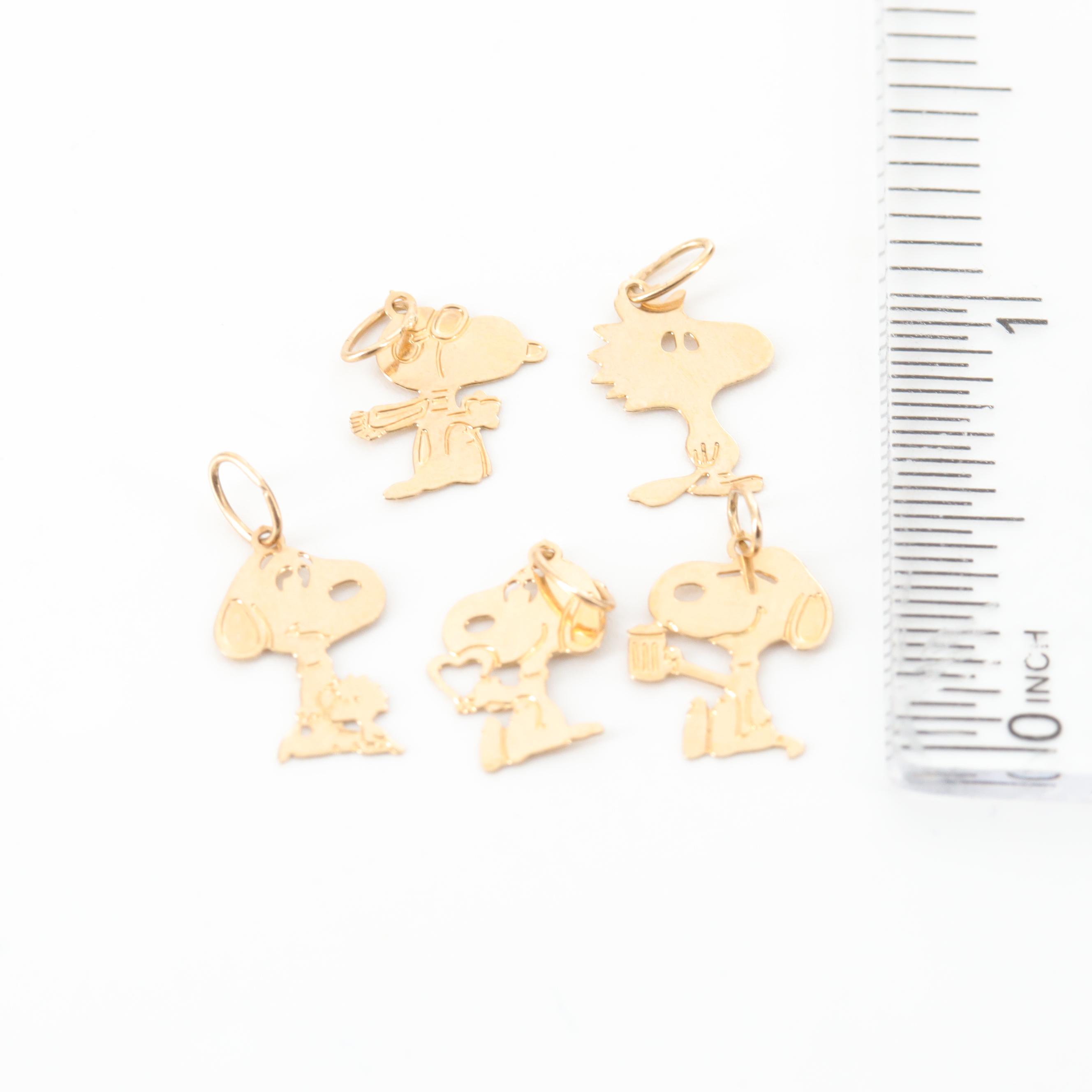 14K Yellow Gold Snoopy and Woodstock Charm Assortment