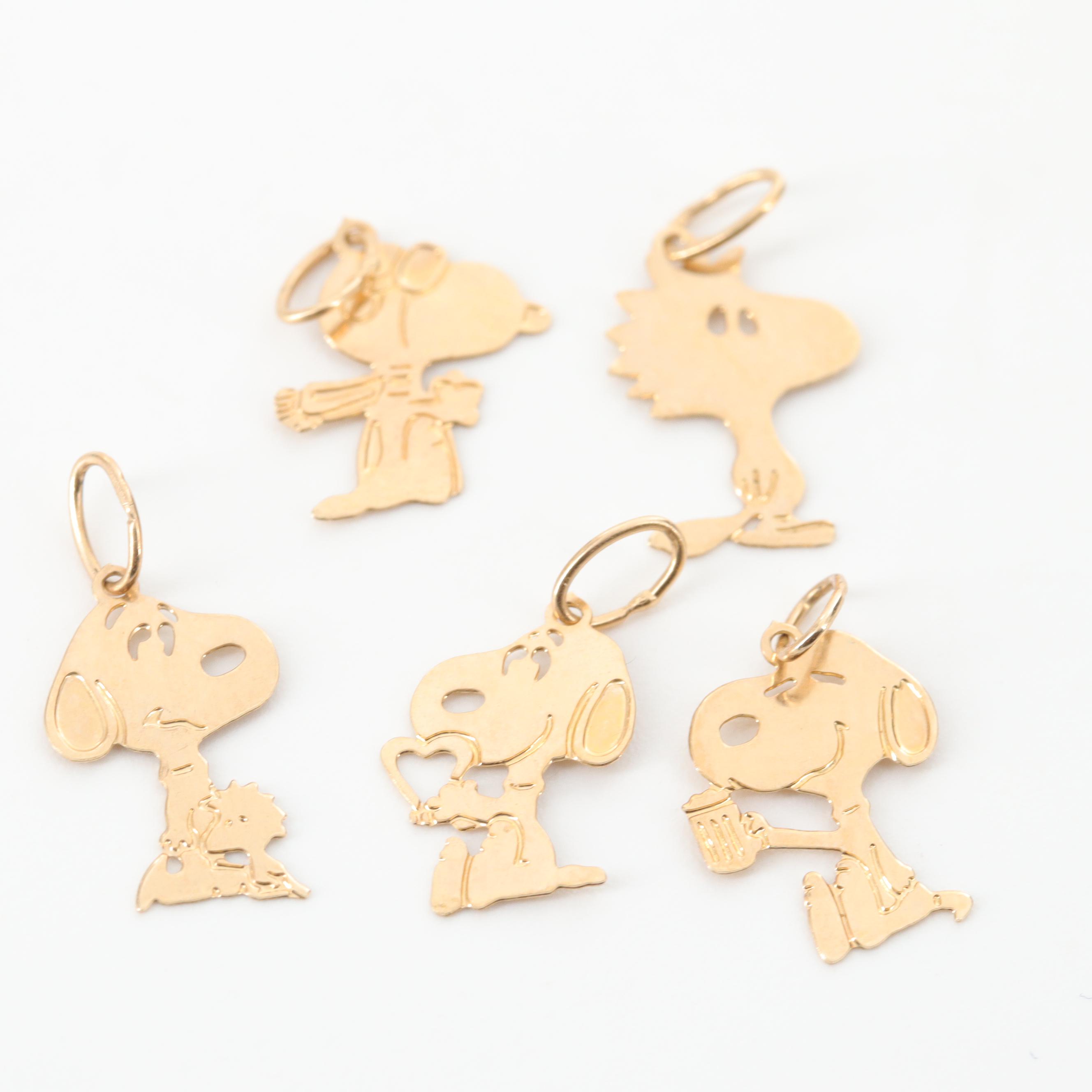 14K Yellow Gold Snoopy and Woodstock Charm Assortment