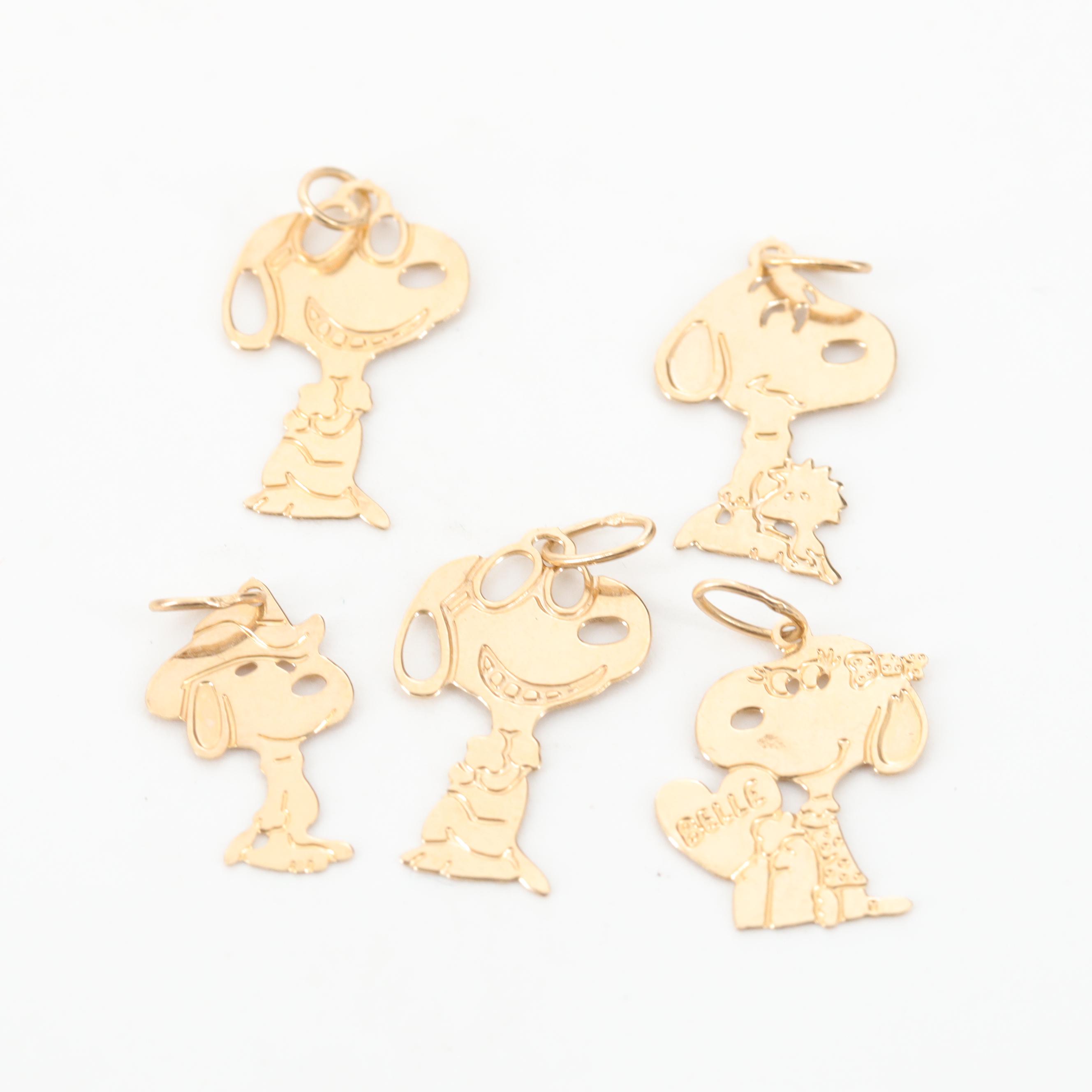 14K Yellow Gold Snoopy and Woodstock Charm Assortment