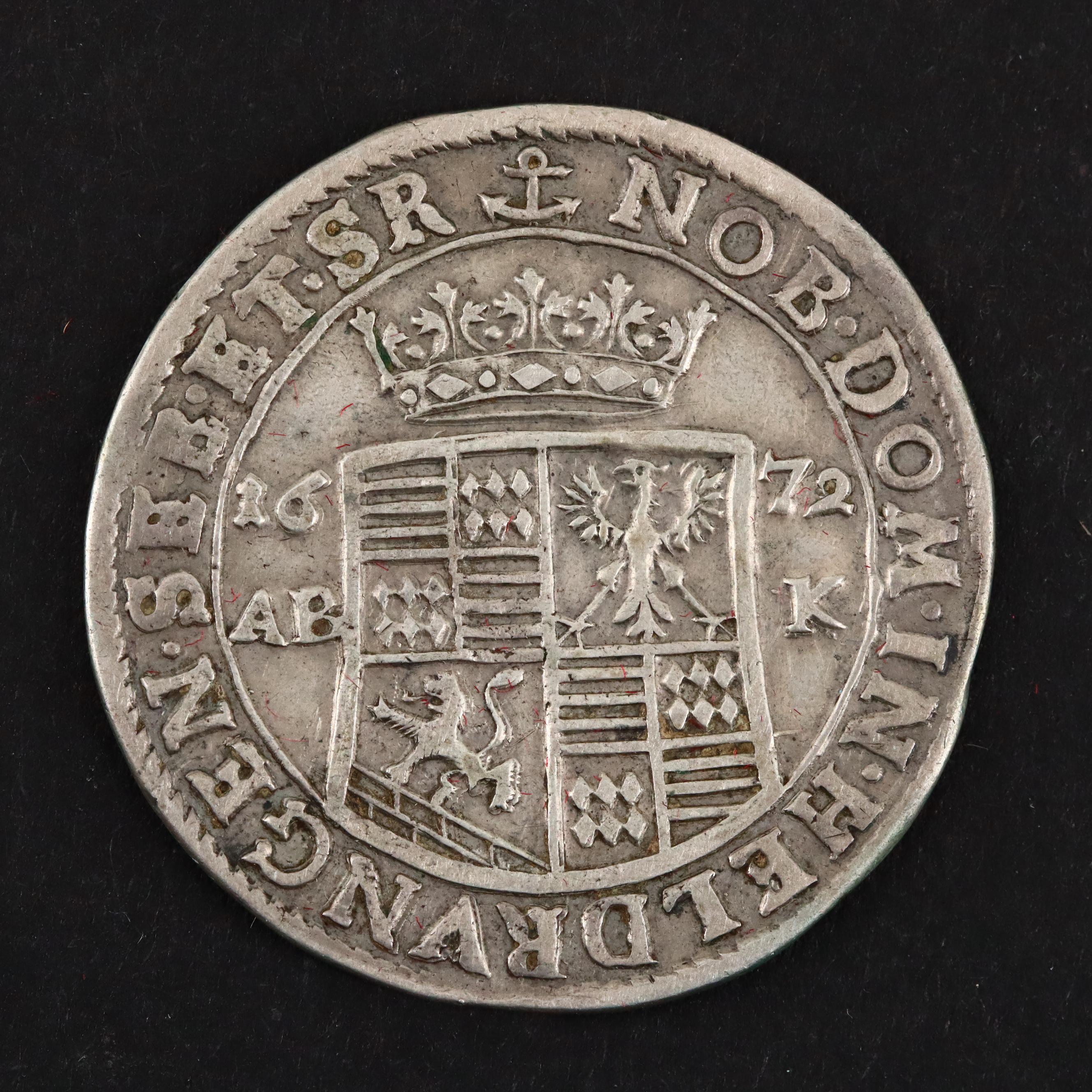 1672 Earldom Mansfeld-Bornstedt (German States) Silver 1/3 Thaler coin