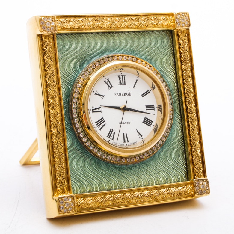 Fabergé "Catherine Palace" Gold-Plated Guilloche Clock with Presentation Box