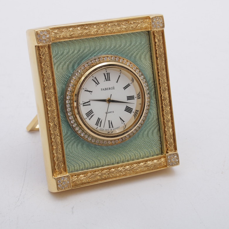 Fabergé "Catherine Palace" Gold-Plated Guilloche Clock with Presentation Box