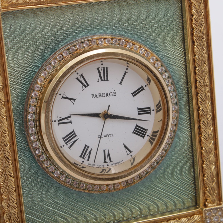 Fabergé "Catherine Palace" Gold-Plated Guilloche Clock with Presentation Box