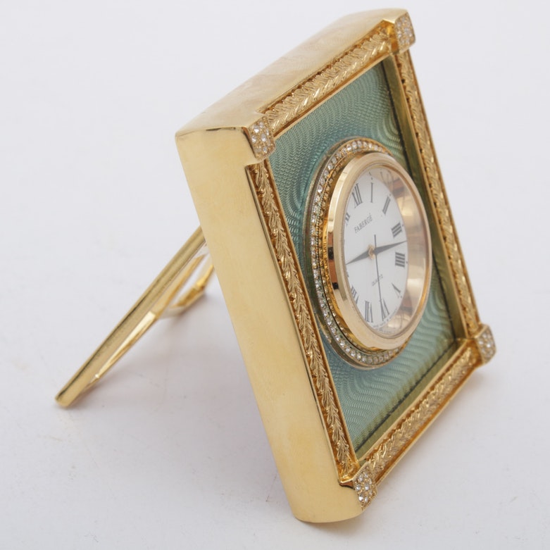 Fabergé "Catherine Palace" Gold-Plated Guilloche Clock with Presentation Box