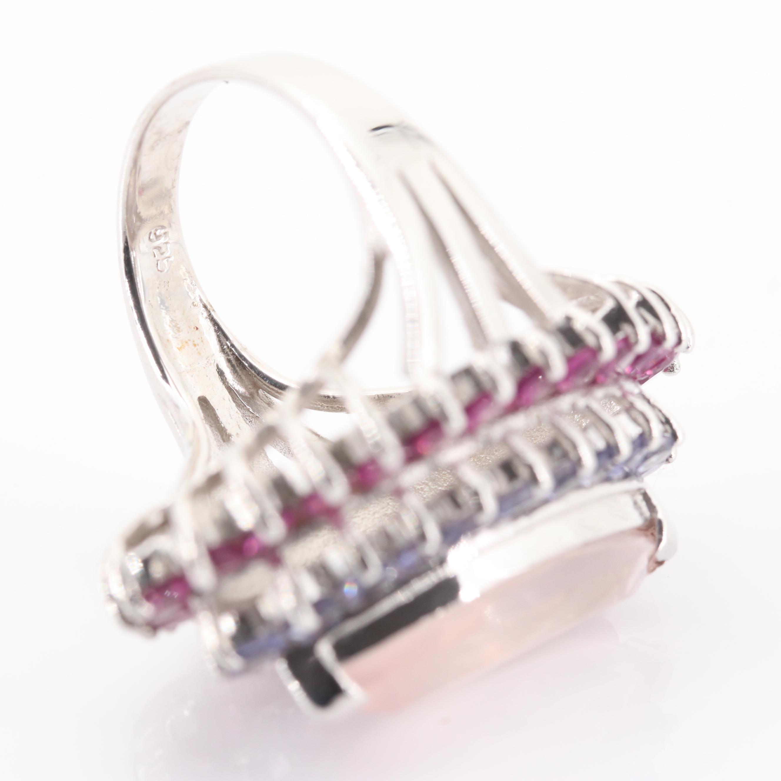 Sterling Silver 3.56 CT Rose Quartz, 1.60 CTW Tanzanite, 2.08 CTW Garnet Ring