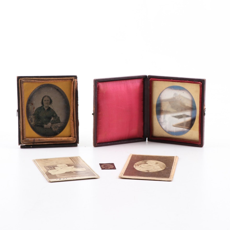 Antique Portraits and Cases including Hidden Mother Portrait of a Baby