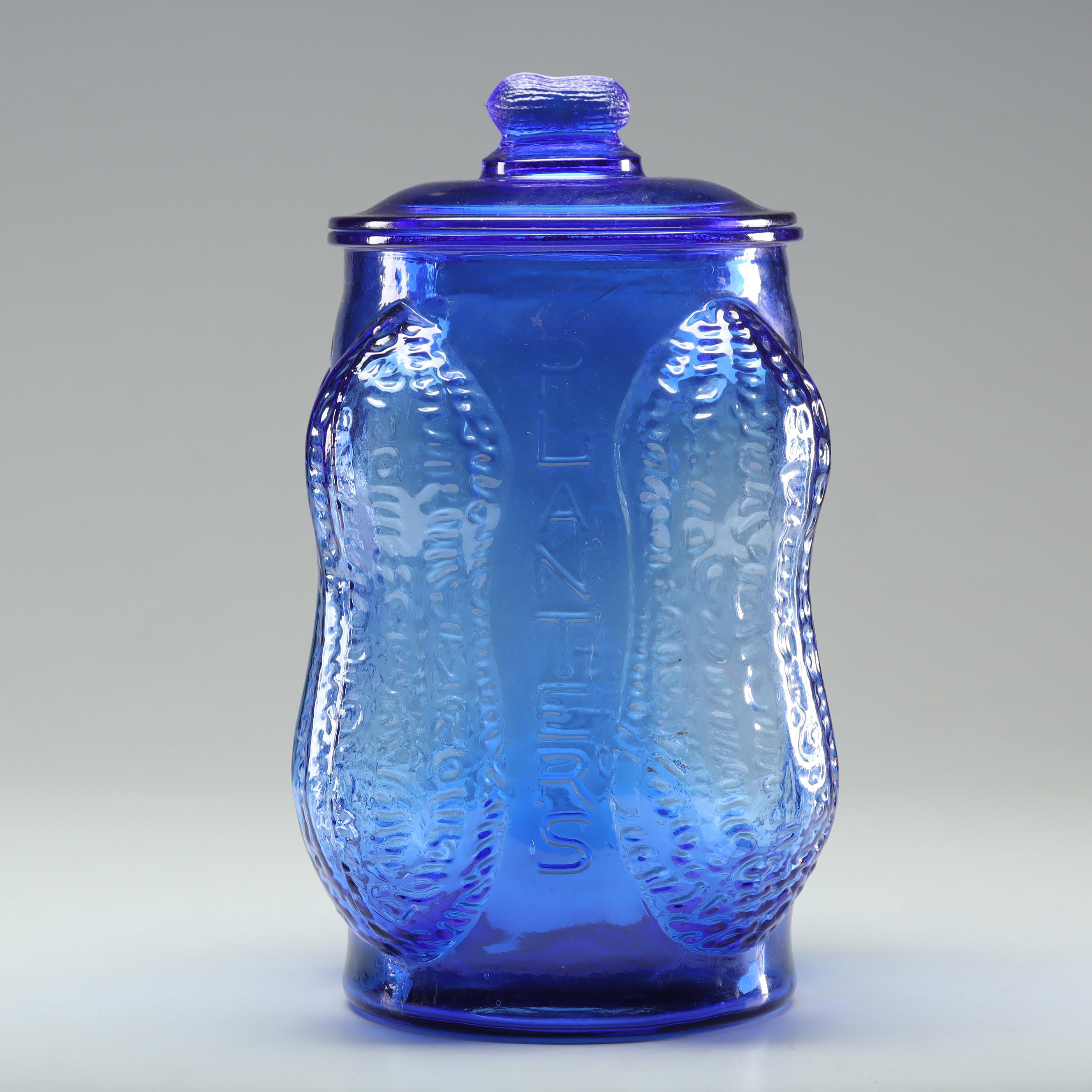 Reproduction Planters Peanuts Cobalt Blue Glass Peanut Jar, Vintage