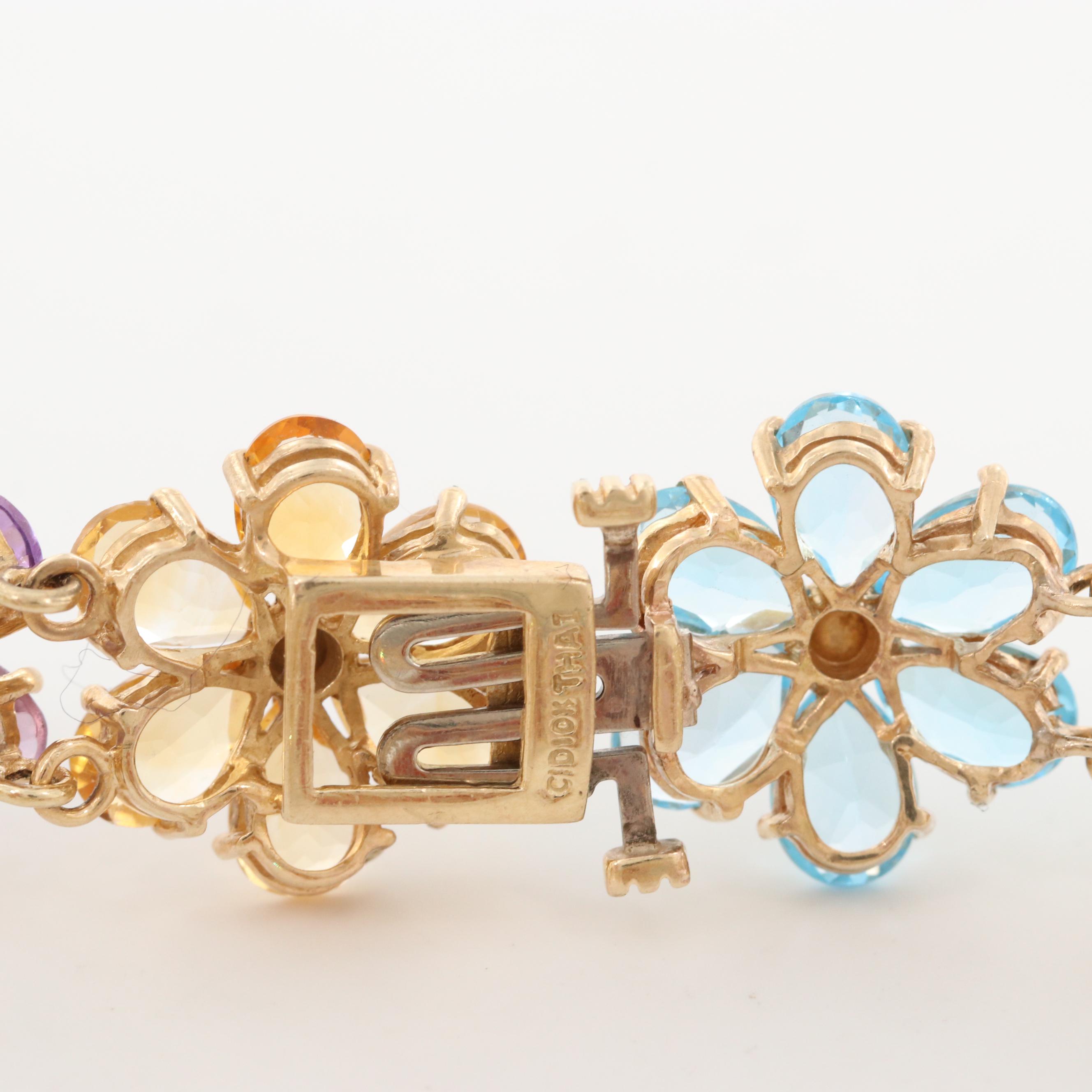 10K Yellow Gold Multi-Gemstone Floral Bracelet