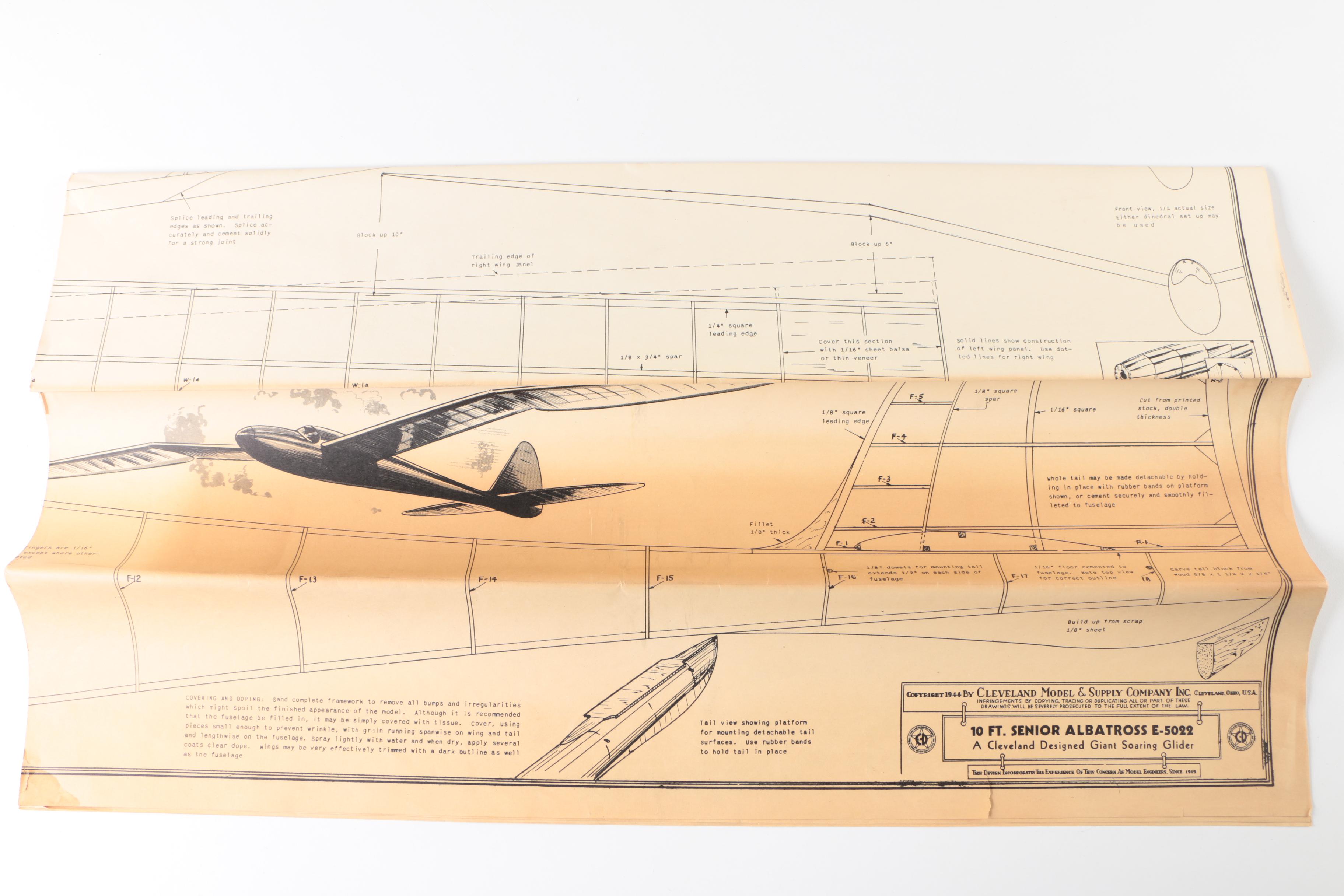 Cleveland Model & Supply Co. "Senior Albatross" Model Airplane with Blueprints
