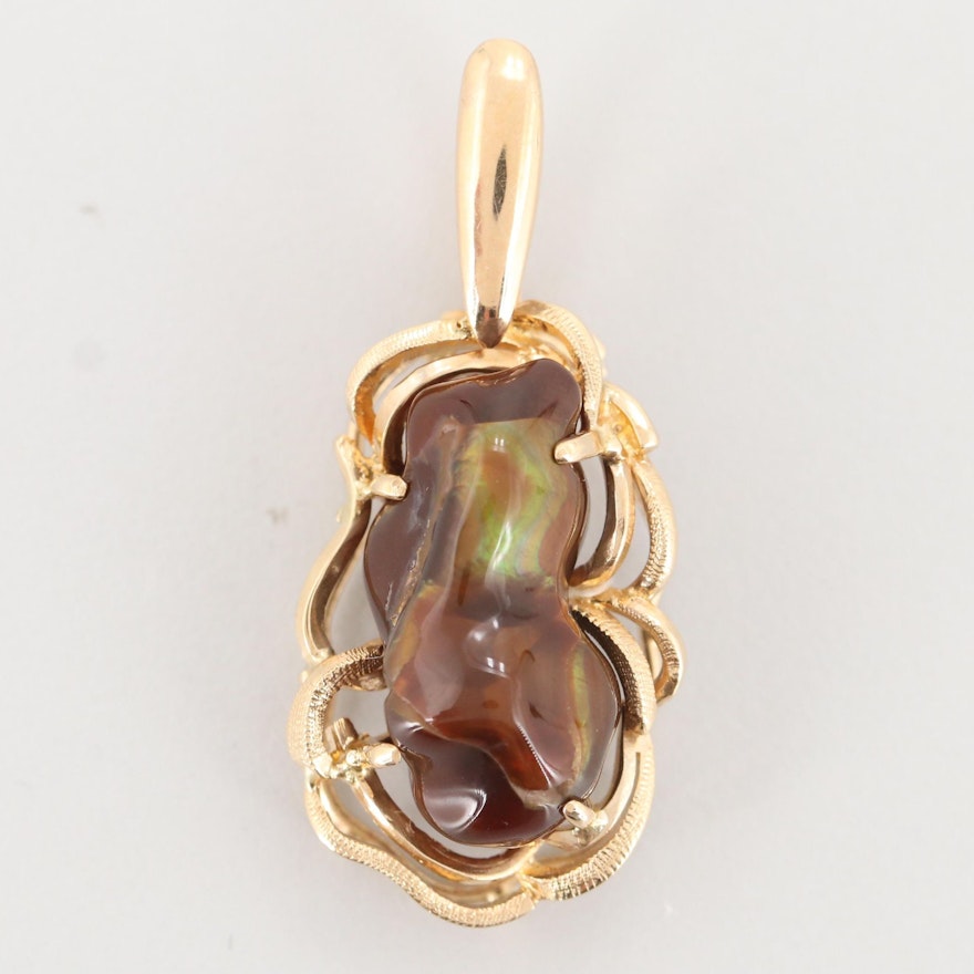 14K Yellow Gold Fire Agate Pendant