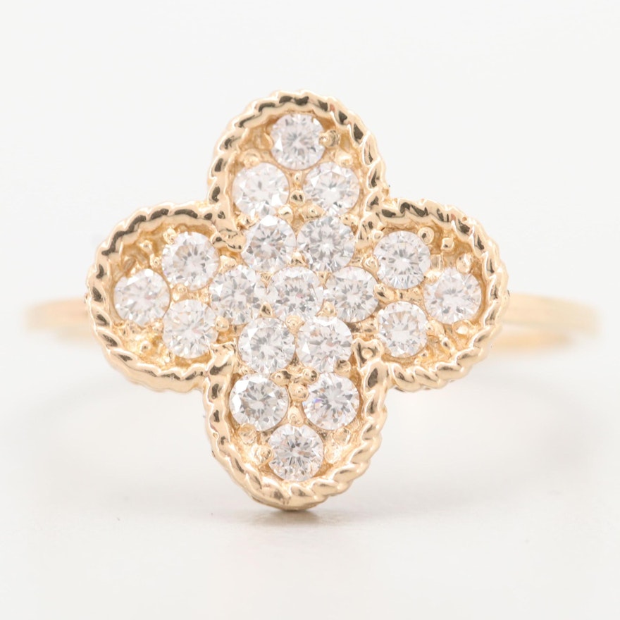 14K Yellow Gold Diamond Quatrefoil Ring