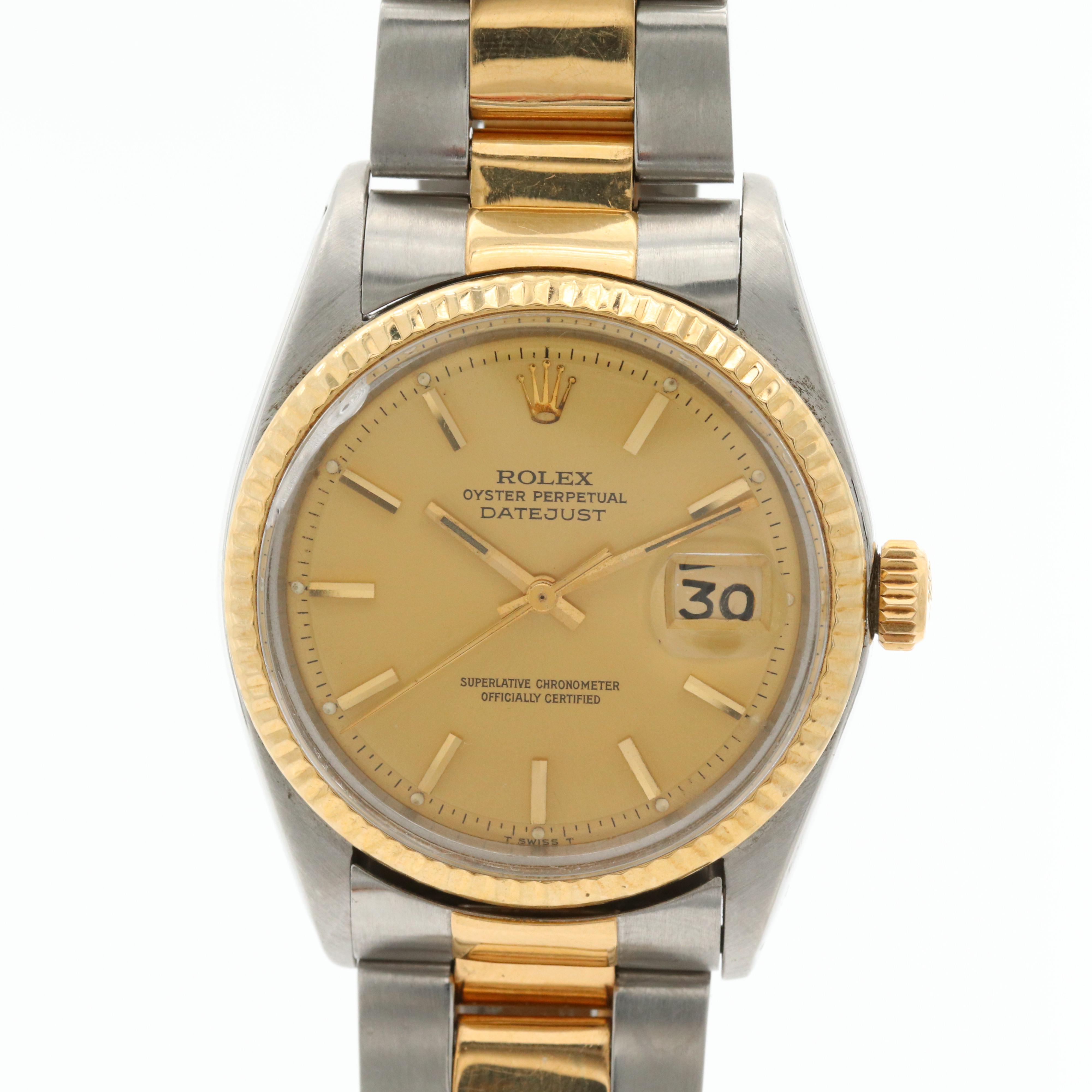 Vintage Rolex Datejust 18K Gold and Stainless Steel Watch, 1975